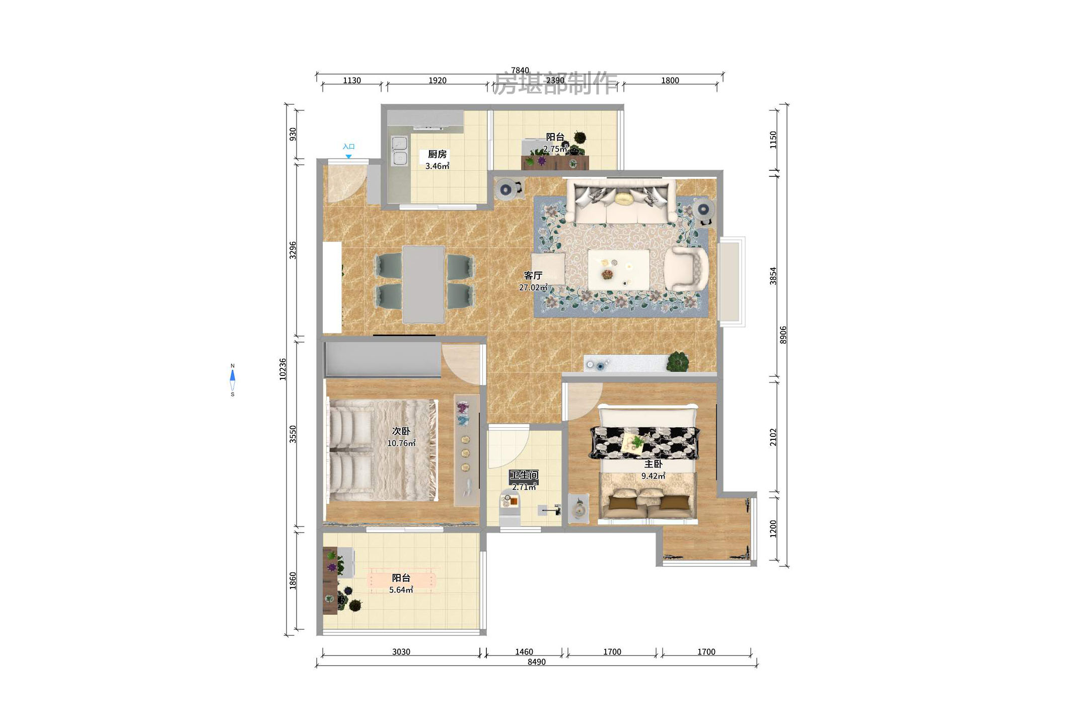月湖兰庭  2室1厅1卫   2400.00元/月户型图