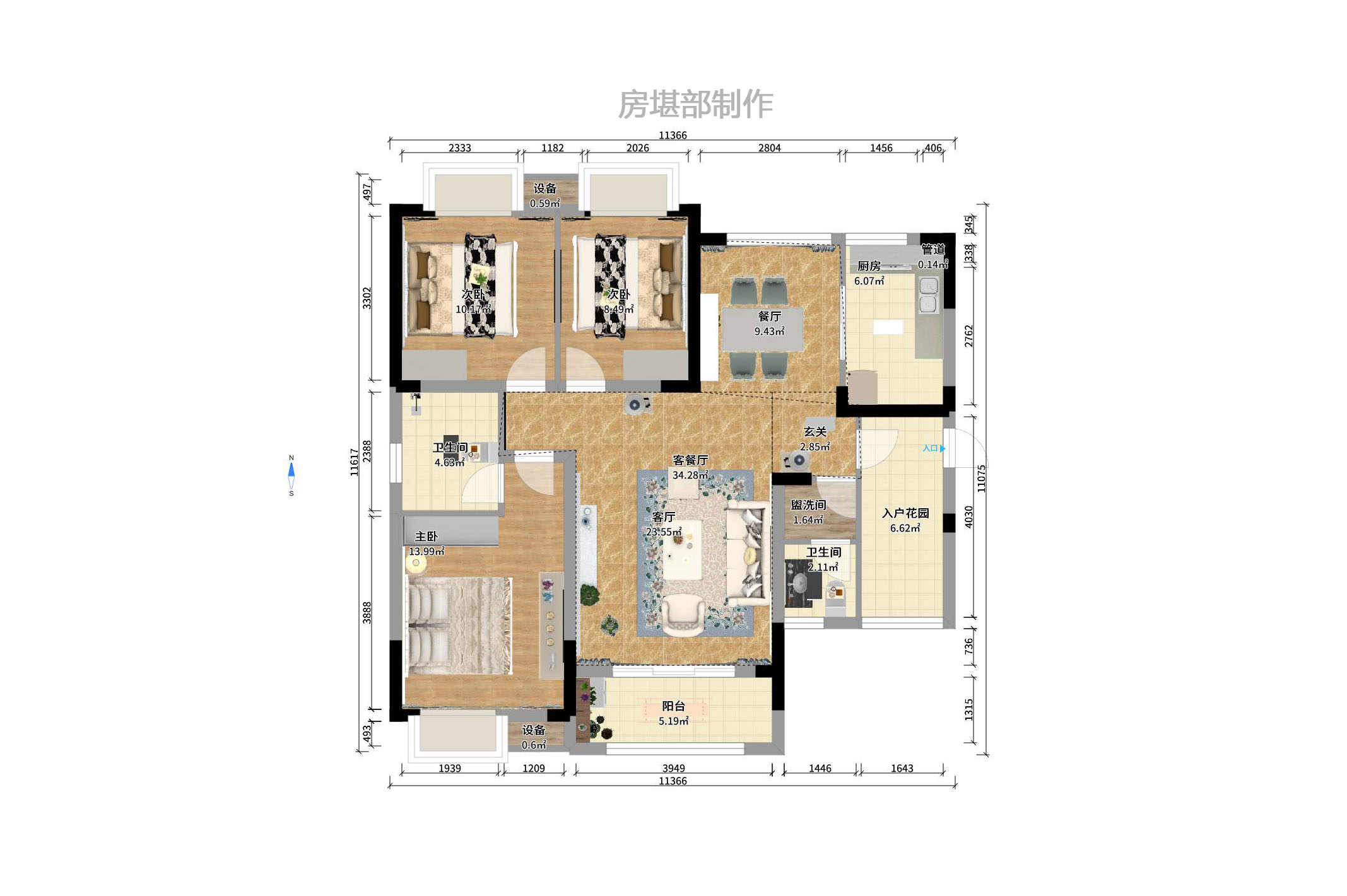丽发新城  3室2厅2卫    2500.0元/月室内图1