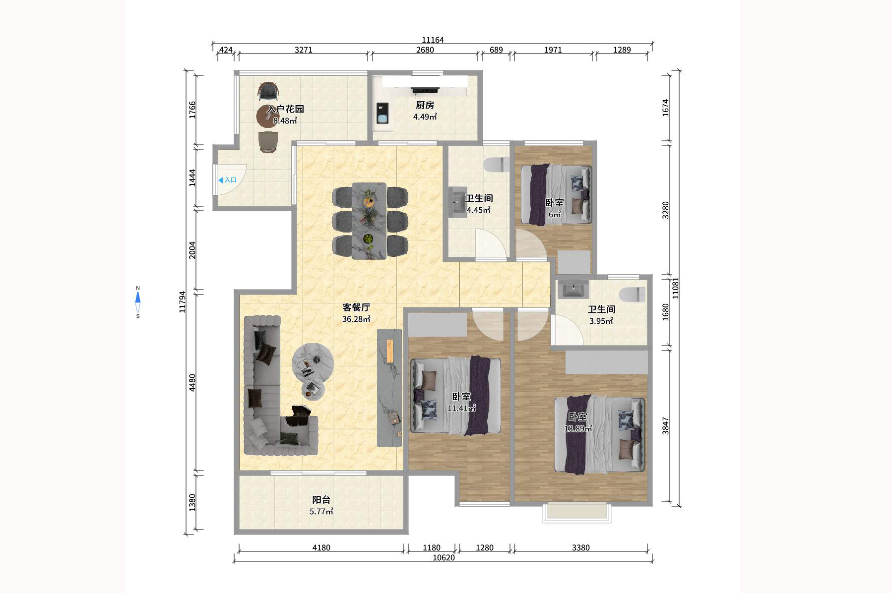 嘉宇盛世华章 3室2厅2卫 2600.0元/月 嘉宇盛世华章 3室2厅2卫 2600.0元/月户型图