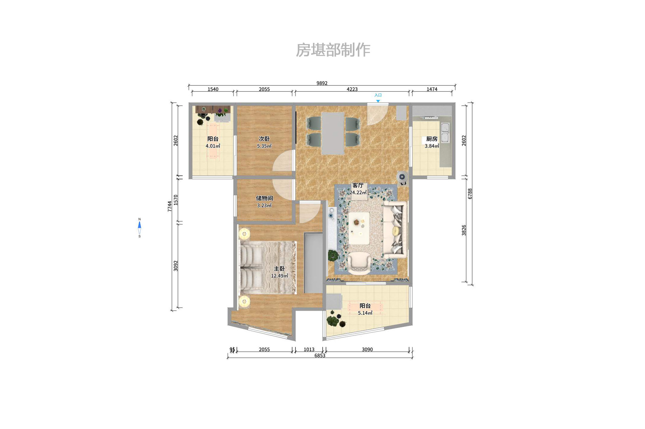 新华都万家城  3室2厅1卫    3000.0元/月户型图