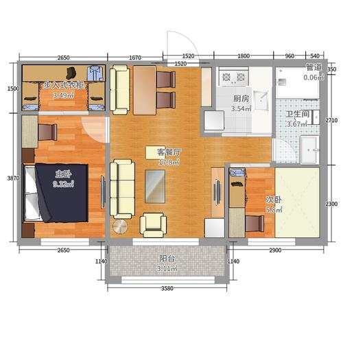中建五局二公司  2室2厅1卫   1600.00元/月户型图
