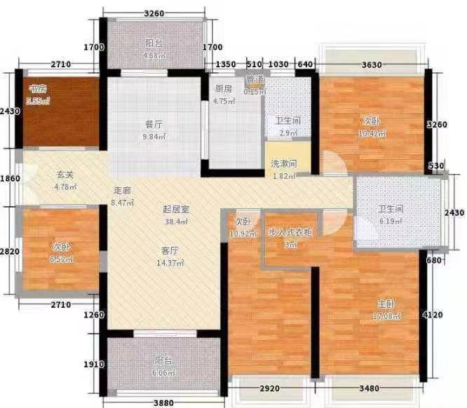 棕榈园  4室2厅2卫   2200.00元/月户型图
