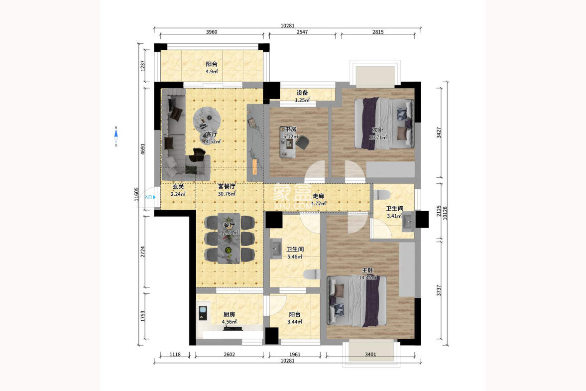 紫云阁 3室2厅2卫 2000.0元/月 紫云阁 3室2厅2卫 2000.0元/月户型图