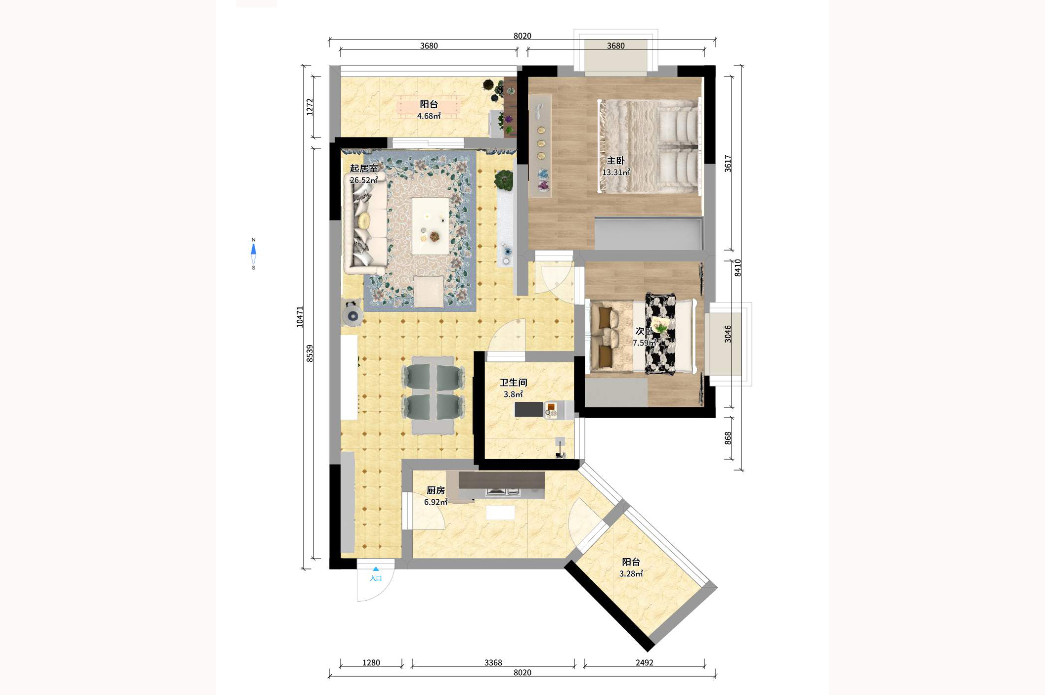 东门壹号家园  2室2厅1卫   2100.00元/月户型图