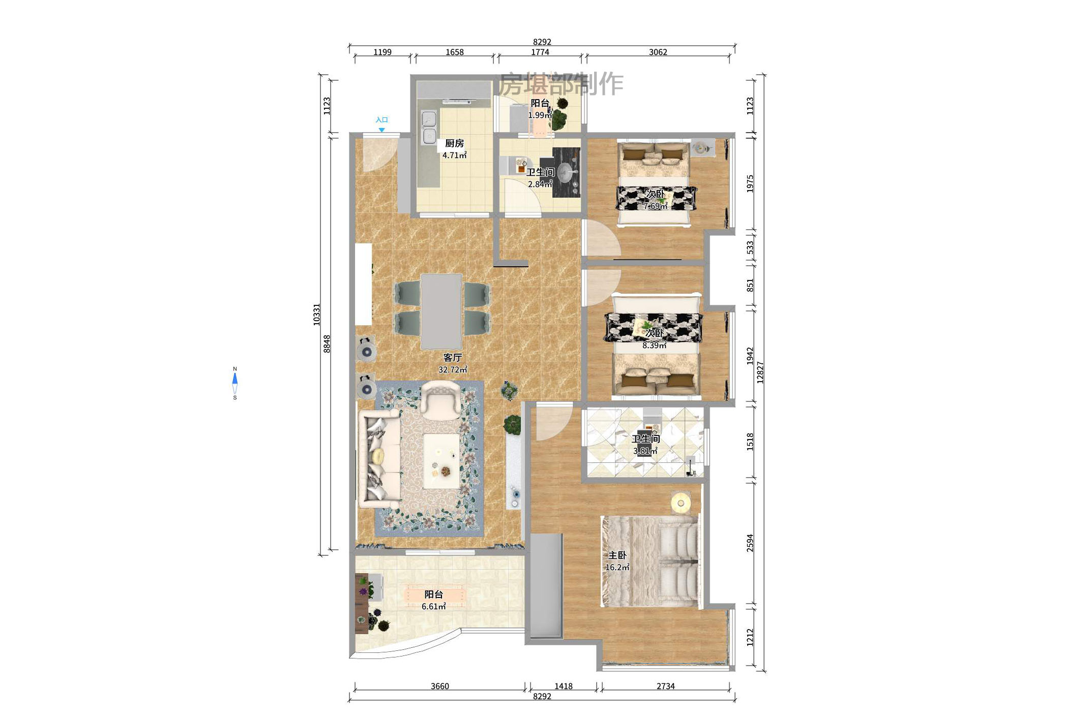 湘域熙岸  3室2厅2卫    2300.0元/月 湘域熙岸  3室2厅2卫    2300.0元/月户型图