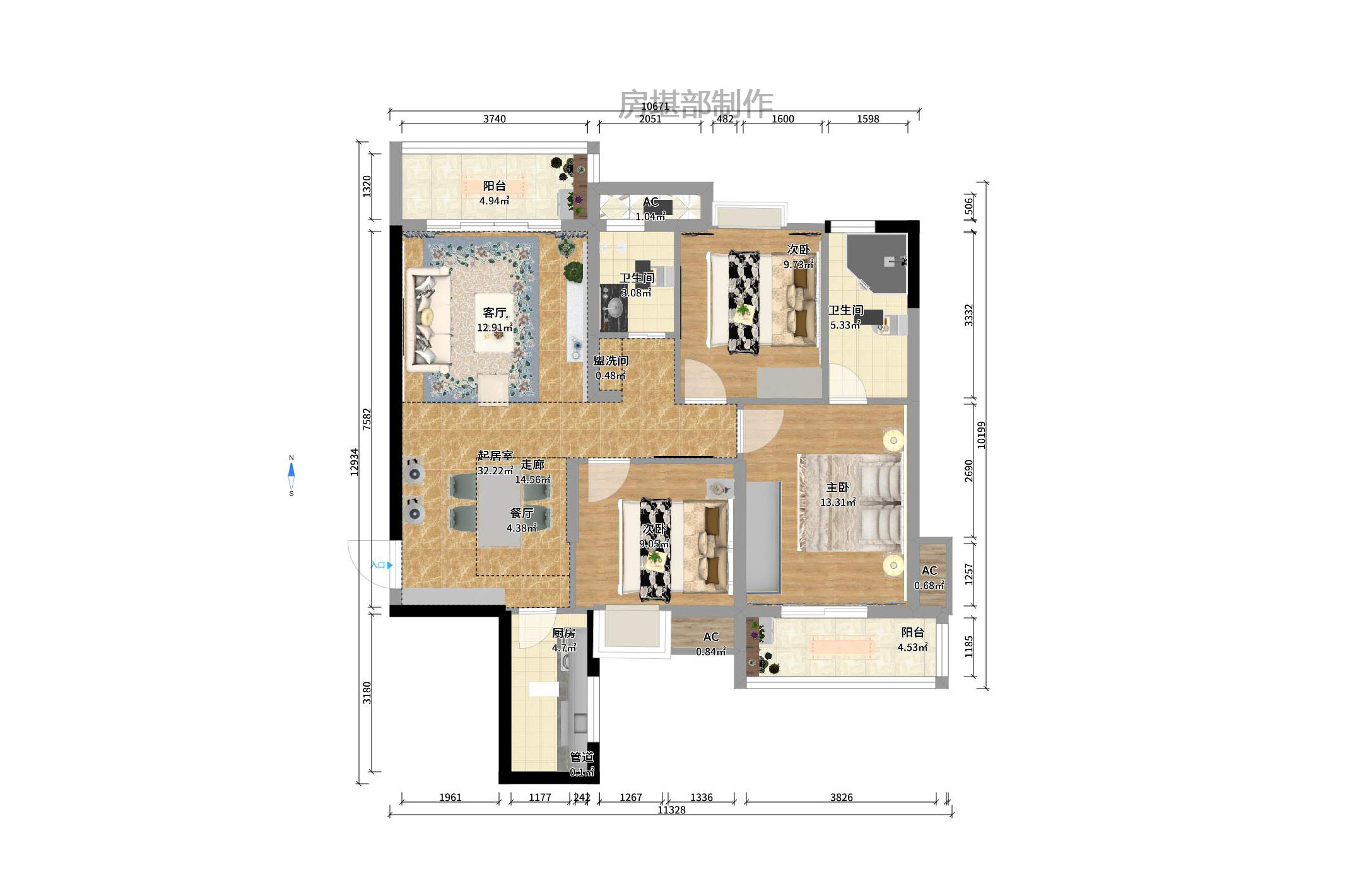 恒生碧水龙庭 3室2厅1卫 1800.0元/月 恒生碧水龙庭 3室2厅1卫 1800.0元/月户型图