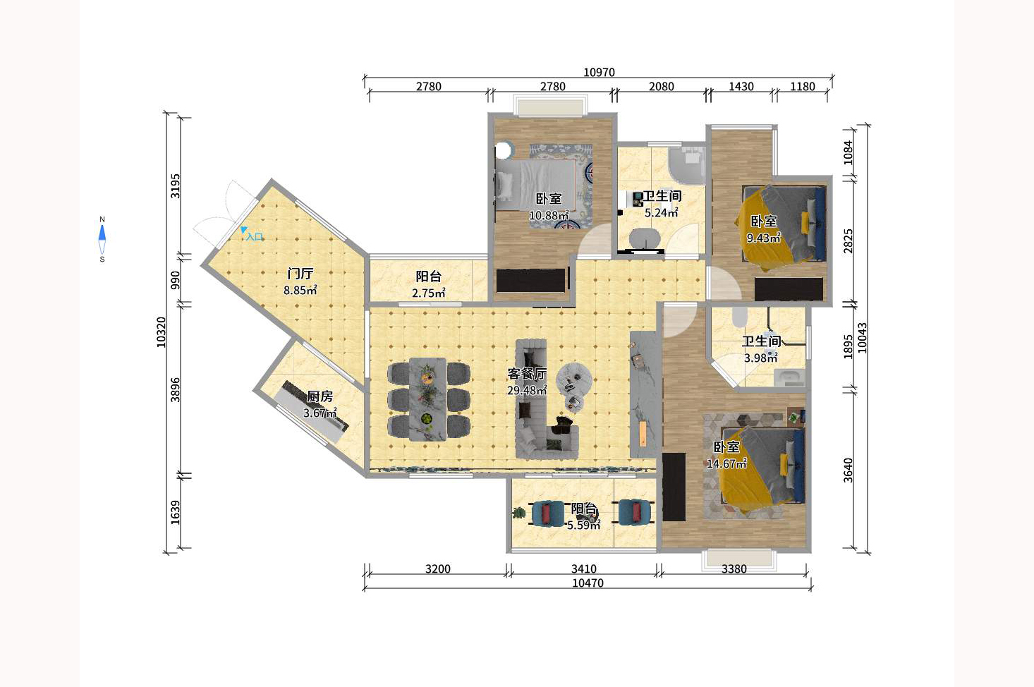 华润凤凰城一期 4室2厅2卫 3200.0元/月 华润凤凰城一期 4室2厅2卫 3200.0元/月户型图