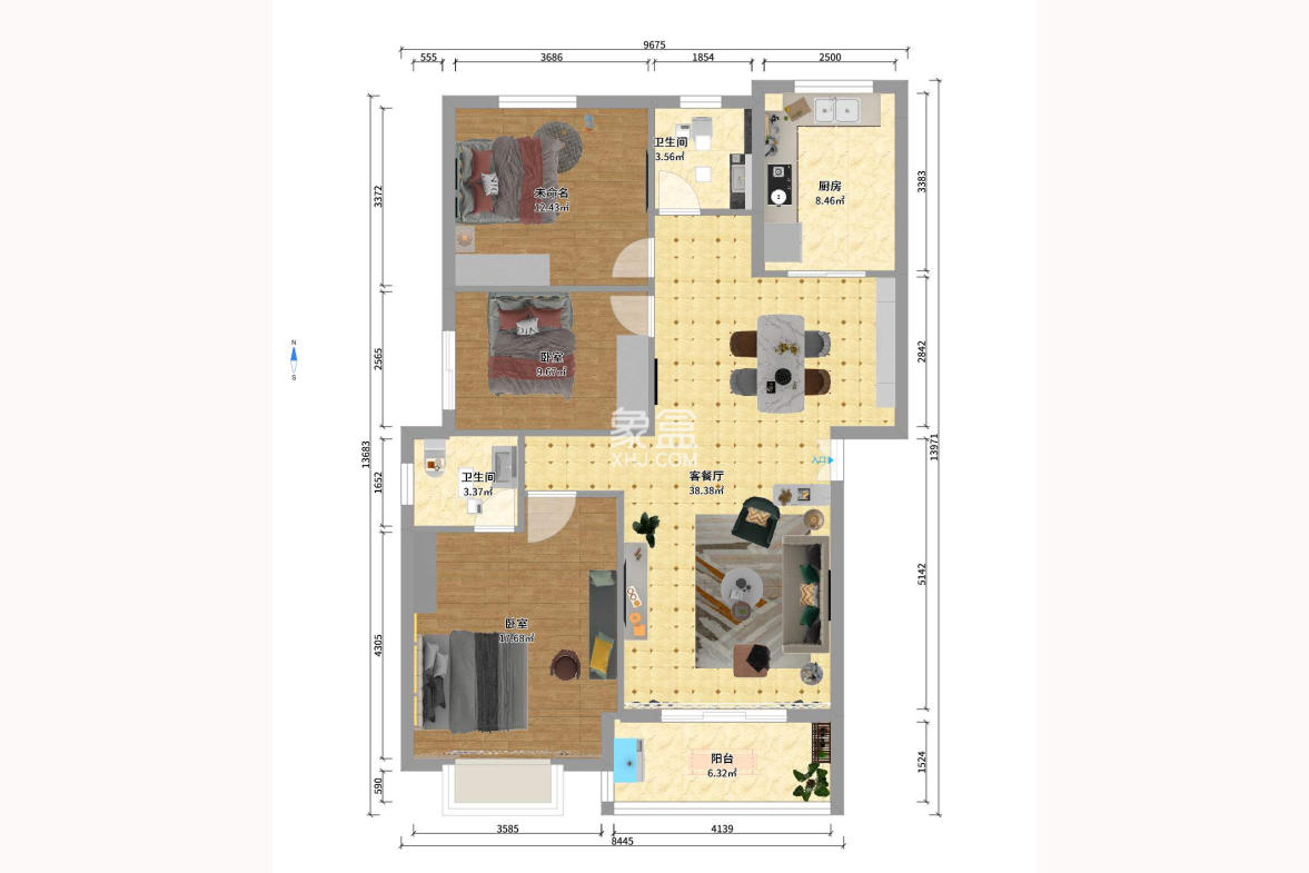 锦湘国际星城一期(锦美苑) 3室2厅2卫 2680.0元/月 锦湘国际星城一期(锦美苑) 3室2厅2卫 2680.0元/月户型图