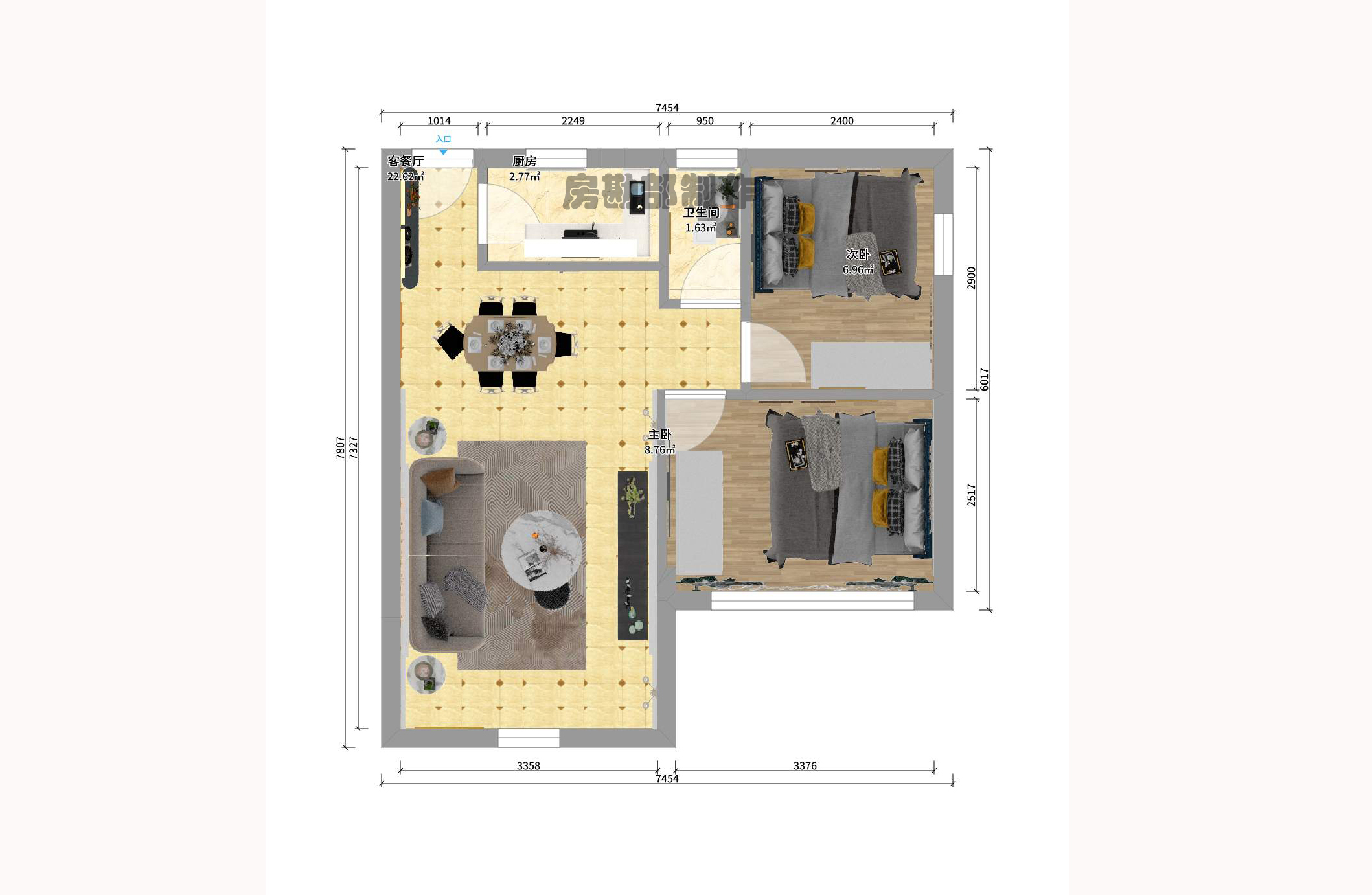壹号公馆 2室1厅1卫 4000.0元/月 壹号公馆 2室1厅1卫 4000.0元/月户型图