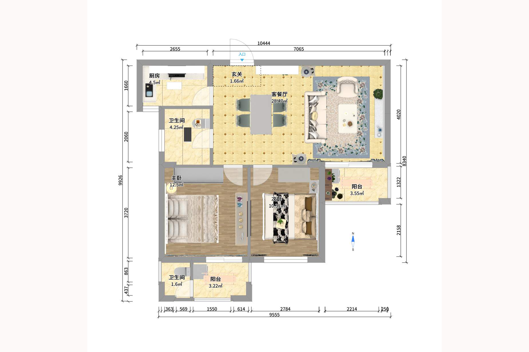 水岸天际（一期、二期）  1室2厅1卫   2100.00元/月户型图