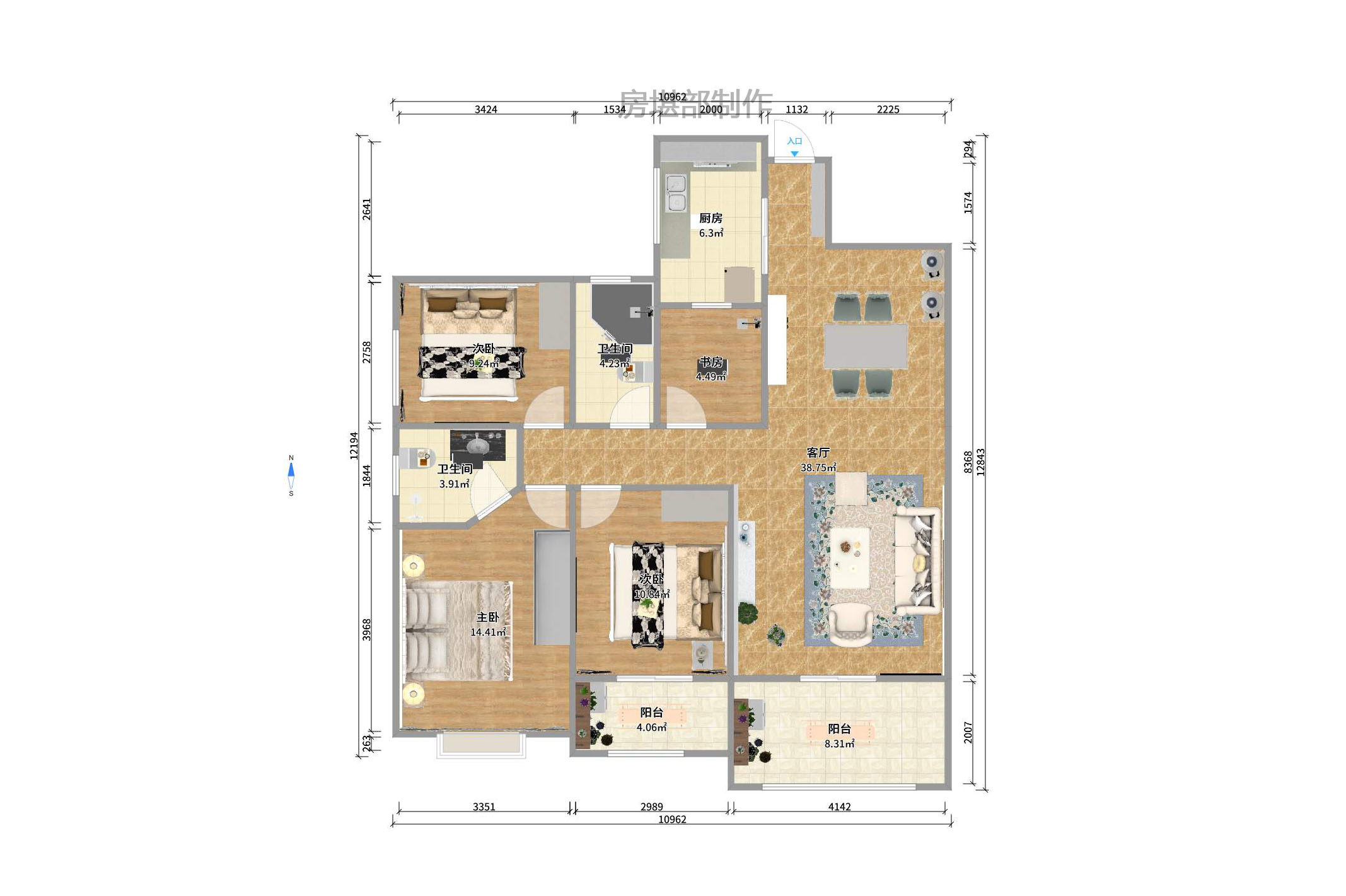 世纪桃花苑 3室2厅2卫 2100.0元/月 世纪桃花苑 3室2厅2卫 2100.0元/月户型图