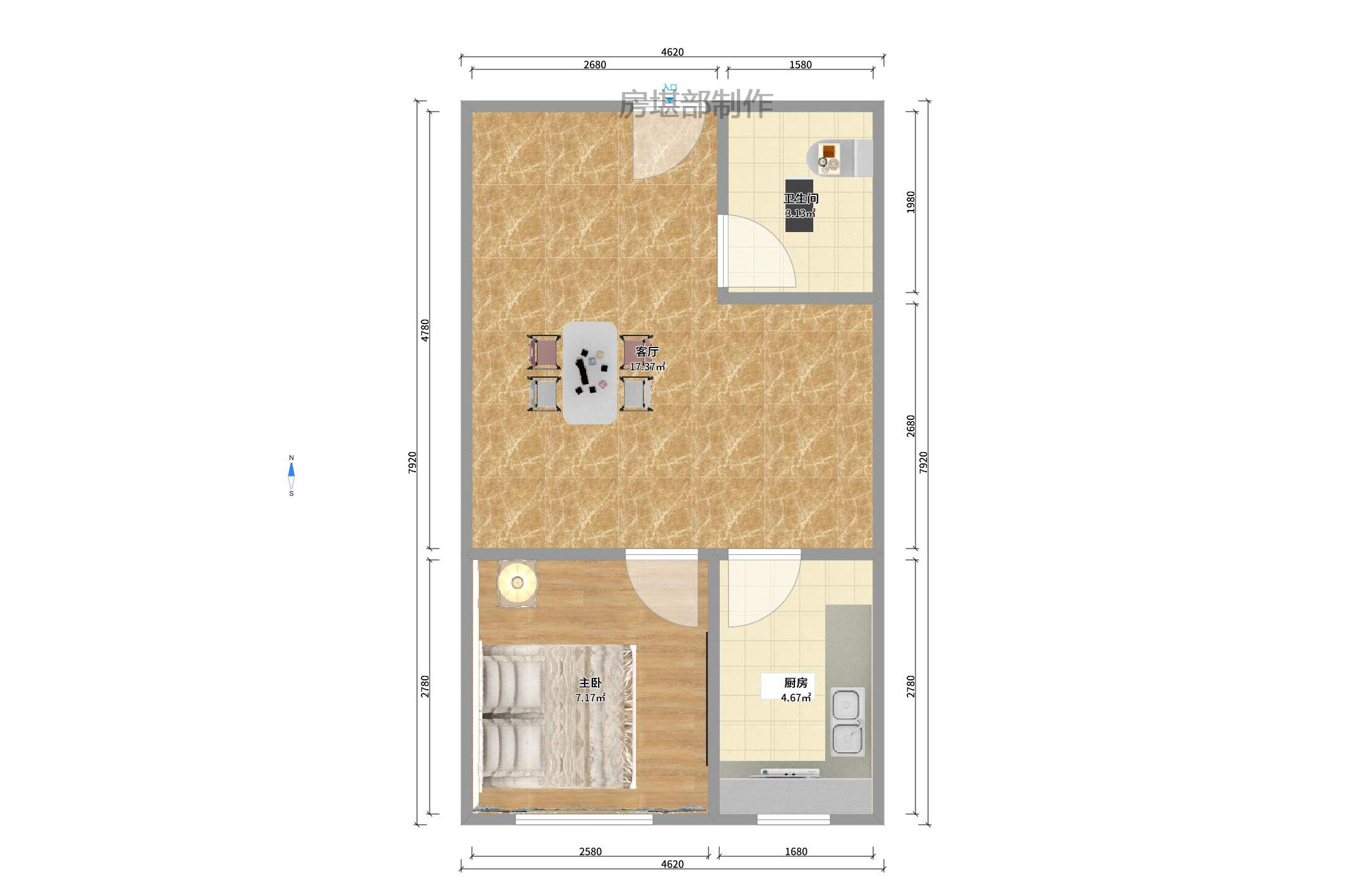湖湾世景  1室1厅1卫   1100.00元/月室内图1