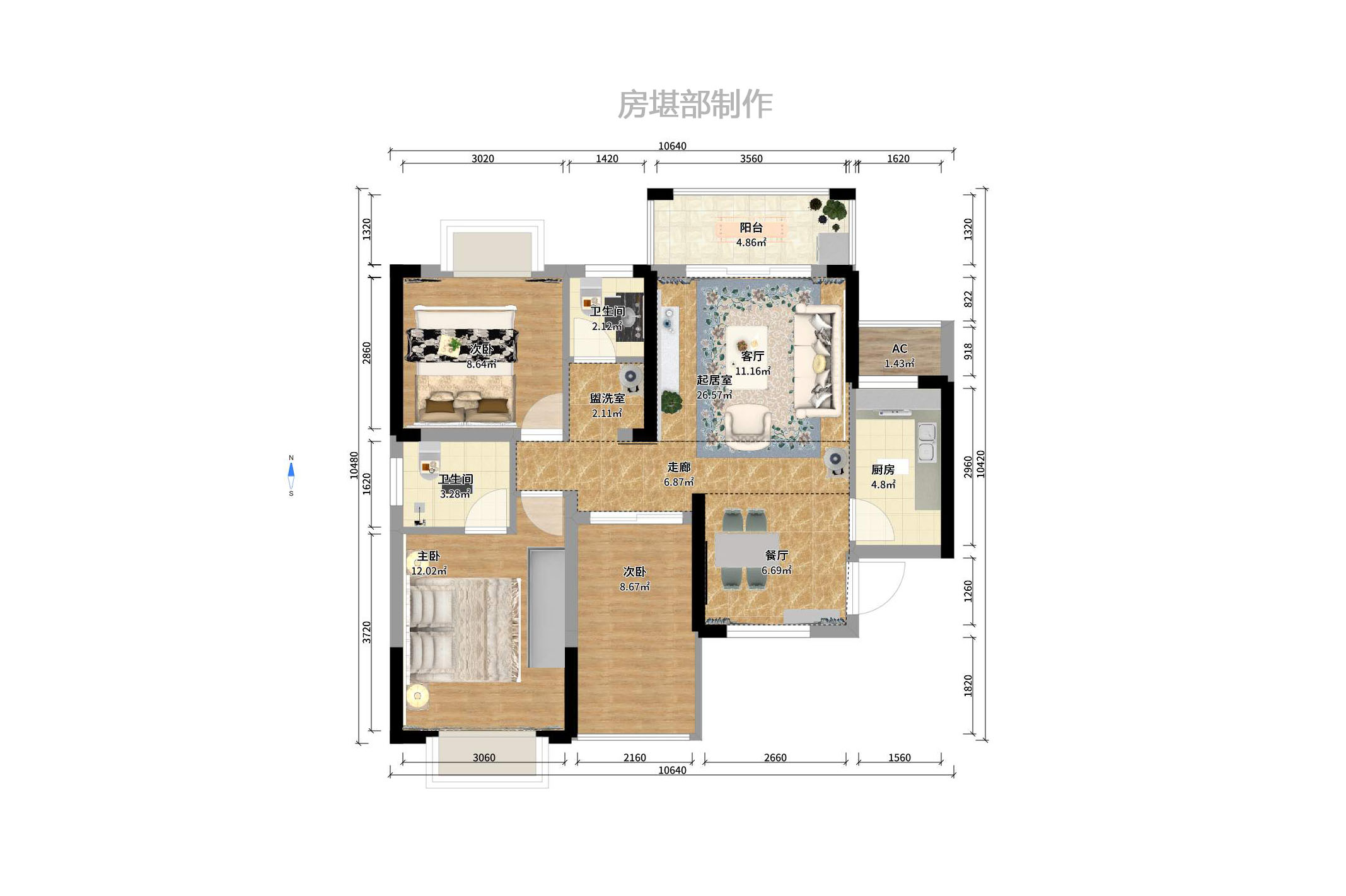 七里香榭 3室2厅1卫 2100.0元/月 七里香榭 3室2厅1卫 2100.0元/月户型图