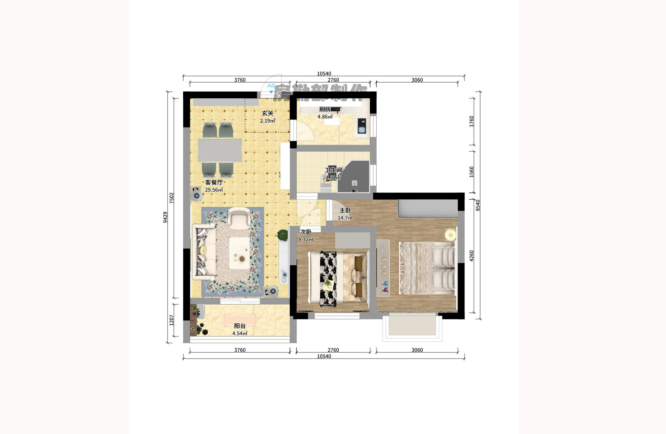 楚天世纪城东苑 2室2厅1卫 1500.0元/月 楚天世纪城东苑 2室2厅1卫 1500.0元/月户型图