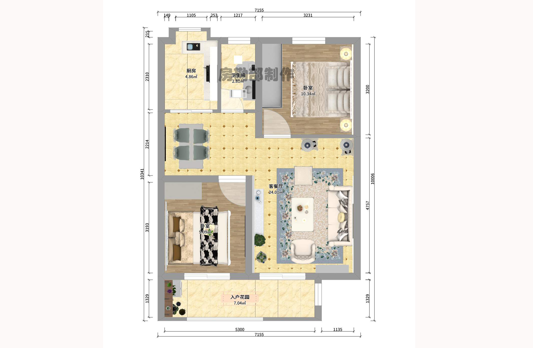 荷花园出租公司宿舍 2室1厅1卫 1700.0元/月 荷花园出租公司宿舍 2室1厅1卫 1700.0元/月户型图