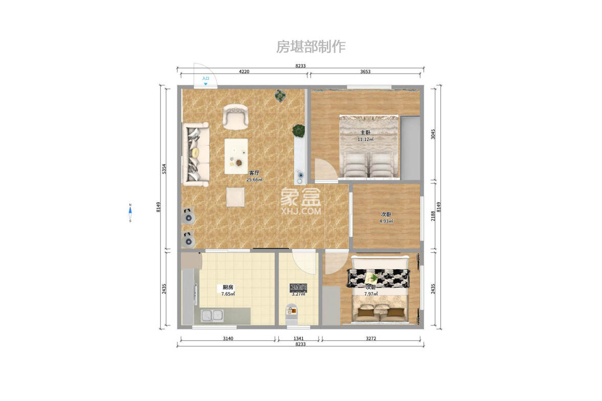 华菱新城地标  2室2厅1卫   2200.00元/月户型图