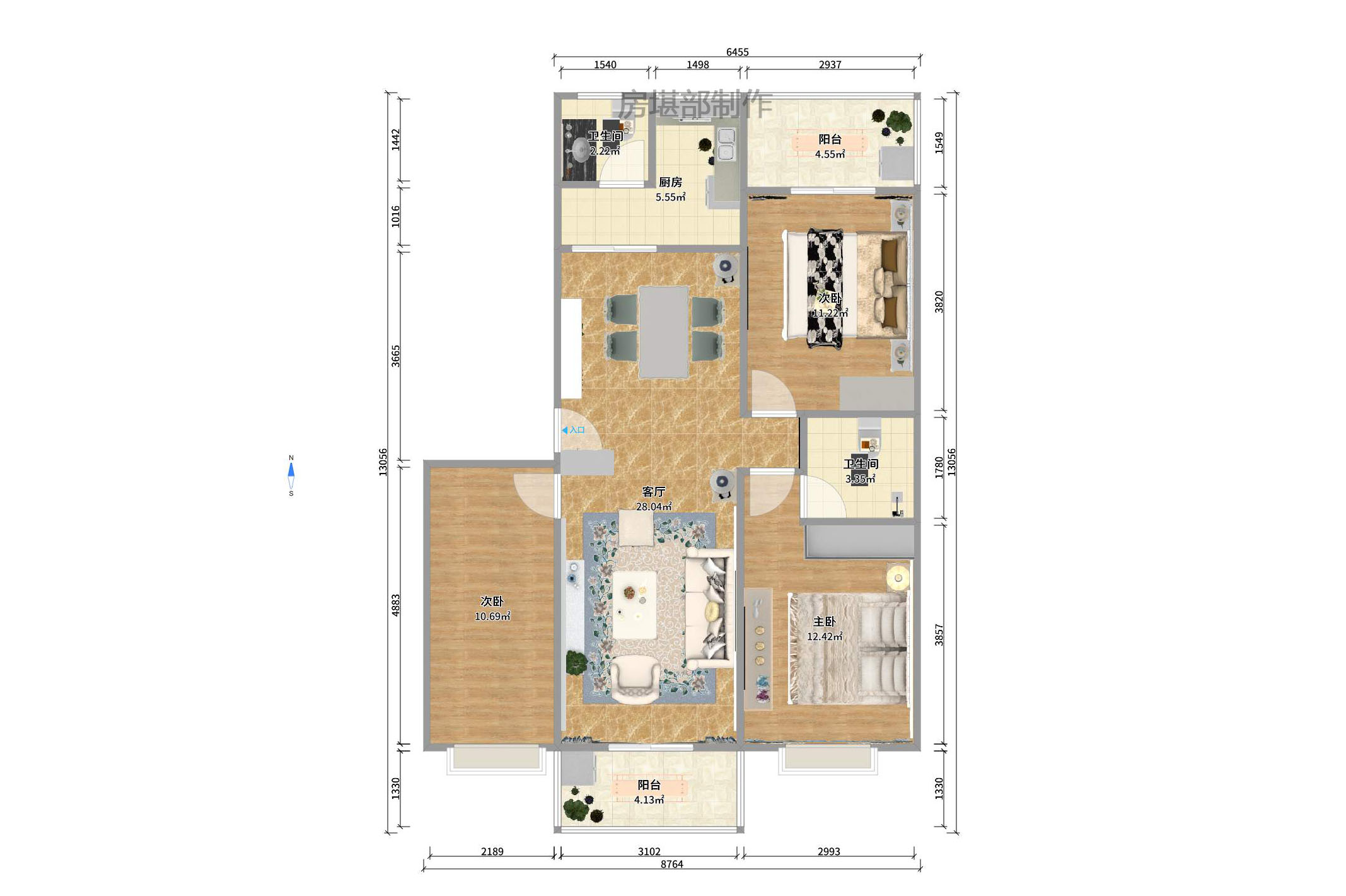 麓谷沐春园  3室2厅1卫   94.00万户型图