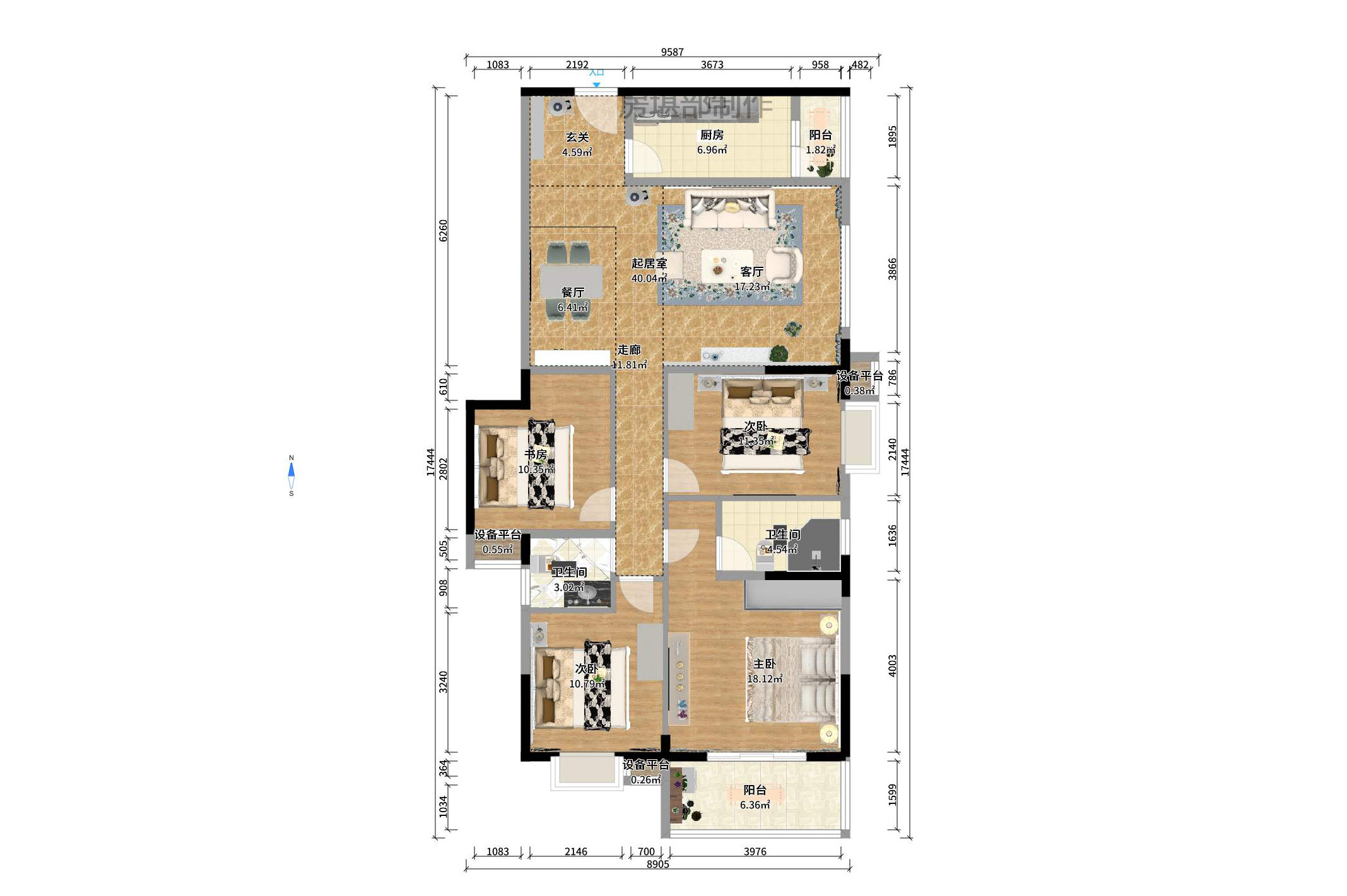中房F联邦  4室2厅1卫   3800.00元/月户型图