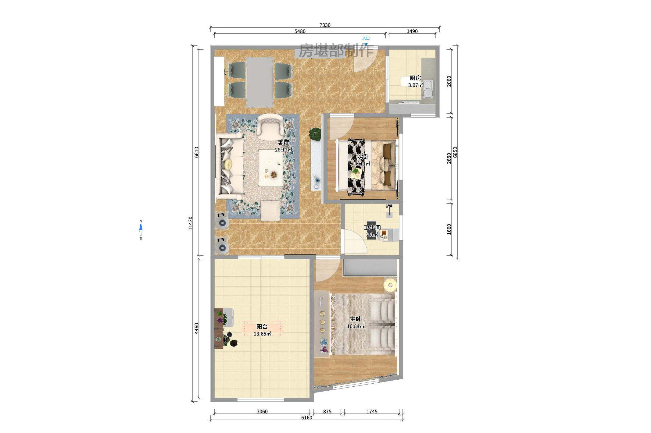 未来现代城 2室1厅1卫 1450.0元/月 未来现代城 2室1厅1卫 1450.0元/月户型图
