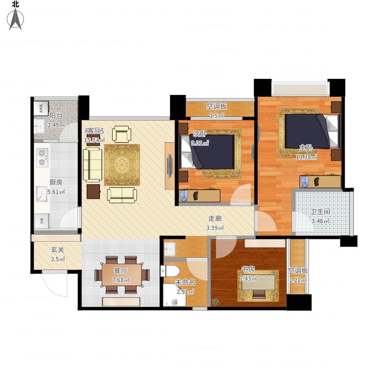 南湖春天  3室2厅2卫    1600.0元/月户型图