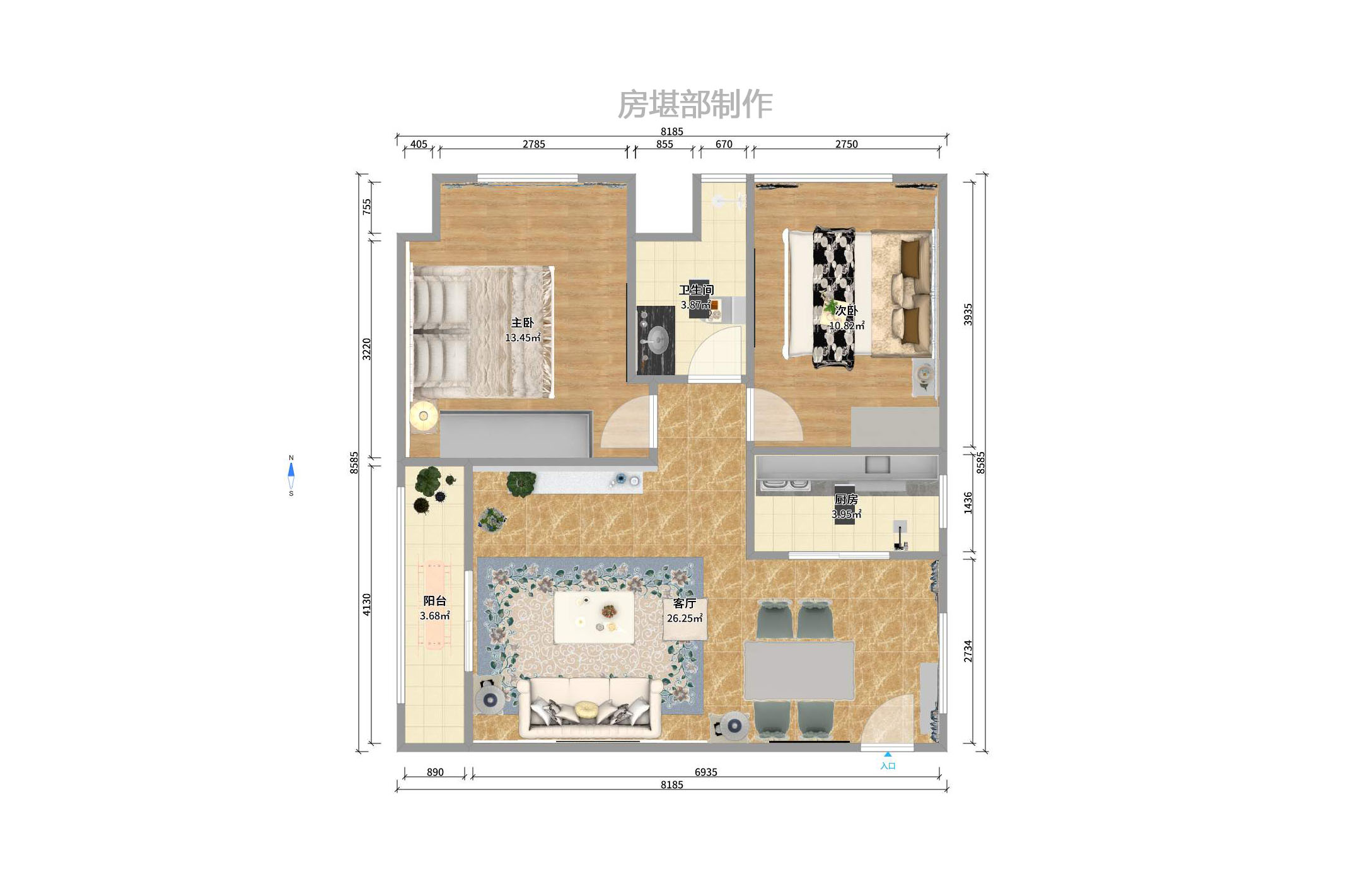 公园西郡  2室2厅1卫   3180.00元/月户型图