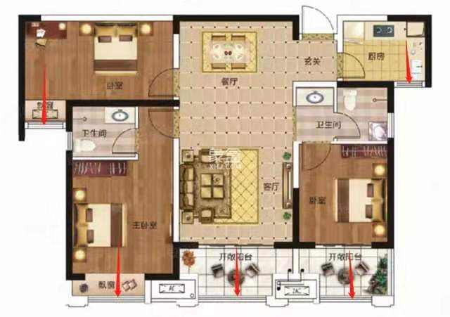 芙蓉公寓  3室2厅1卫   1300.00元/月户型图