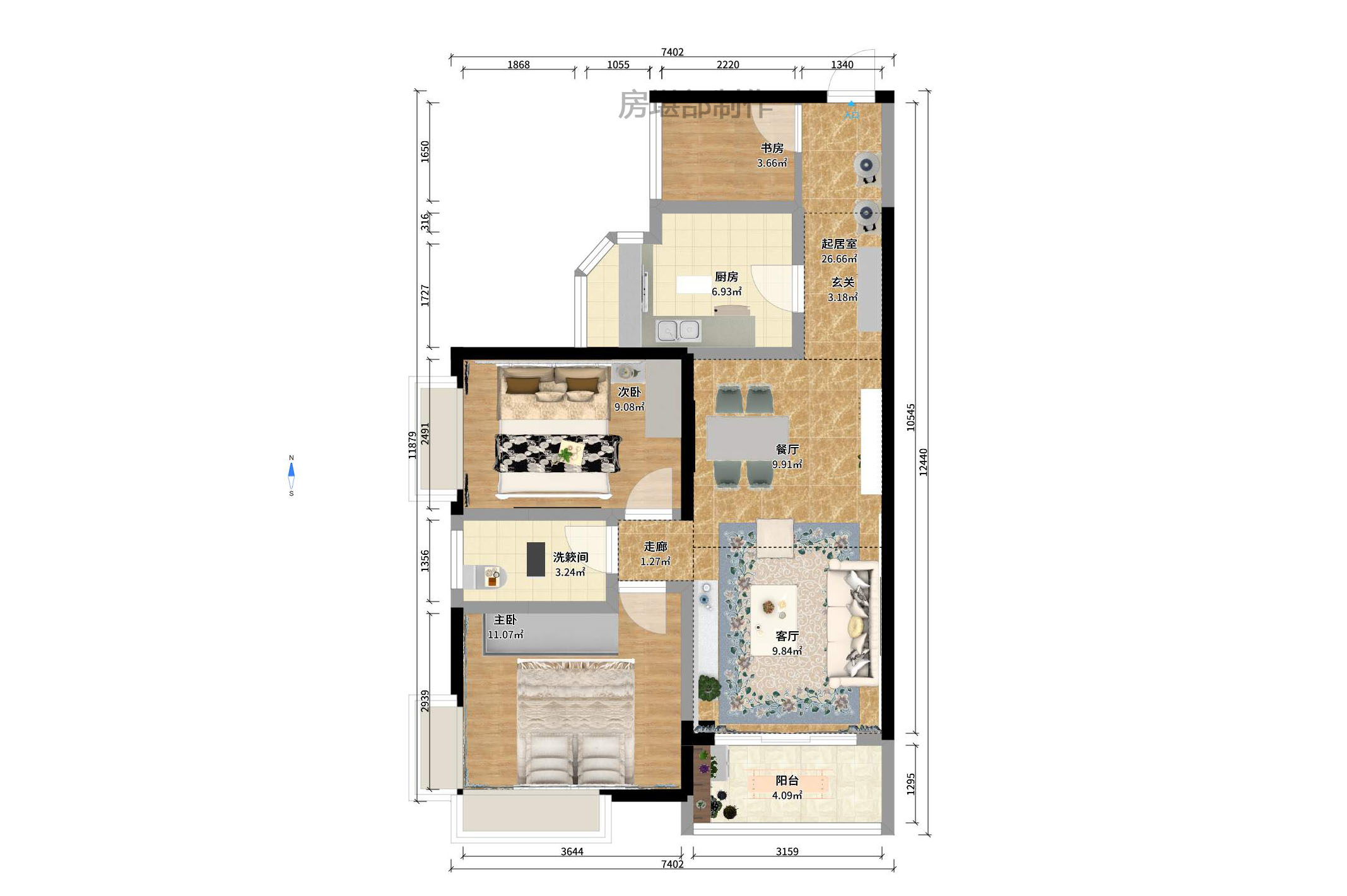 恒基凯旋门一二期 2室2厅1卫 2100.0元/月 恒基凯旋门一二期 2室2厅1卫 2100.0元/月户型图