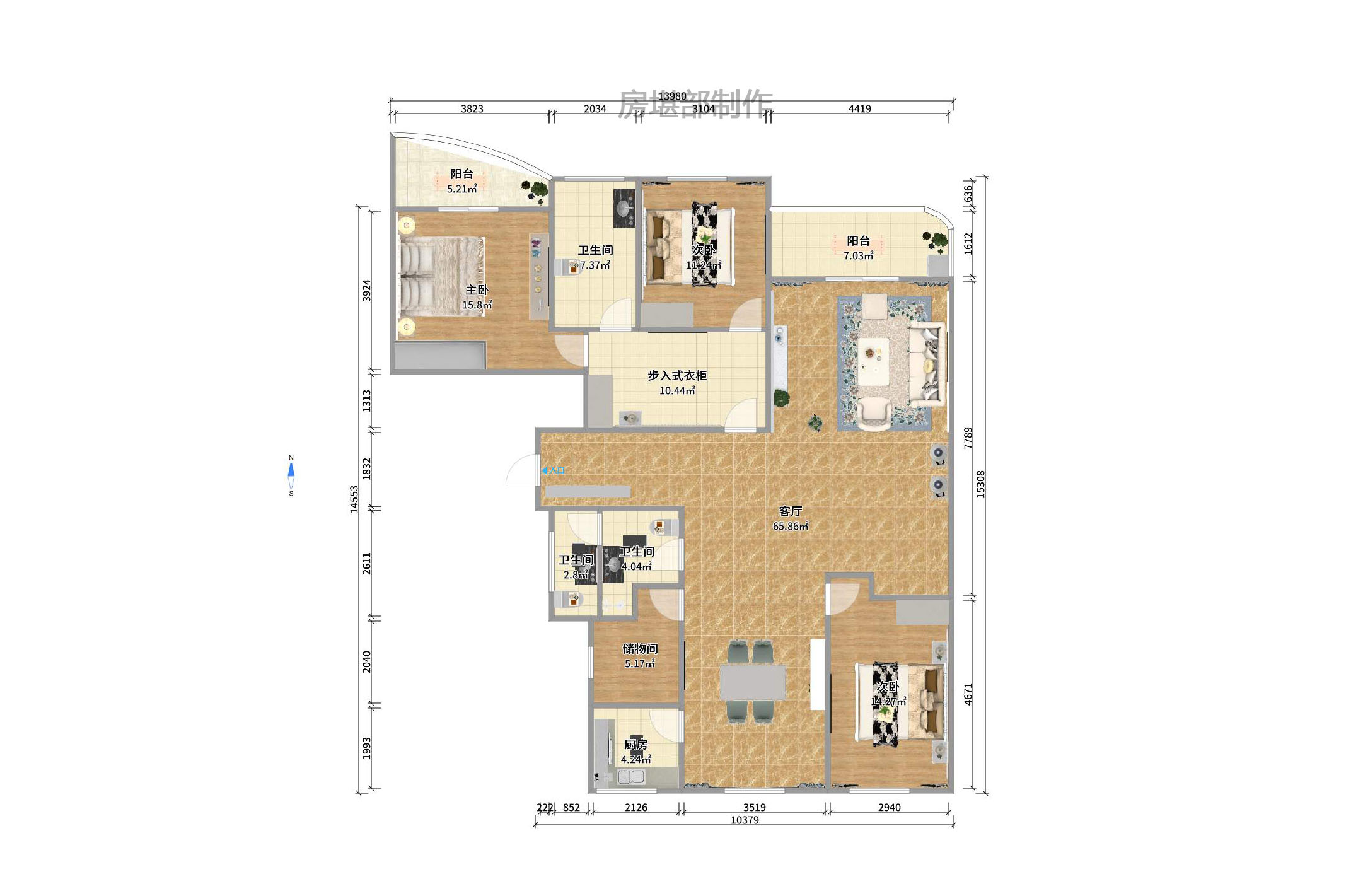 保利城(中航城国际社区、郡原美村) 4室2厅1卫 3800.0元/月 保利城(中航城国际社区、郡原美村) 4室2厅1卫 3800.0元/月户型图