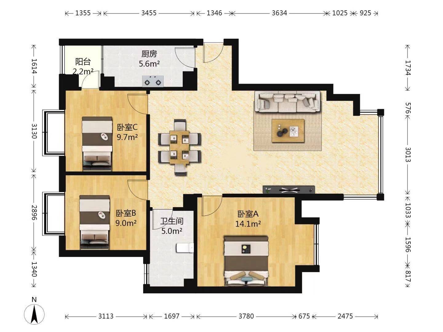 光华美邻  3室2厅1卫   295.00万户型图