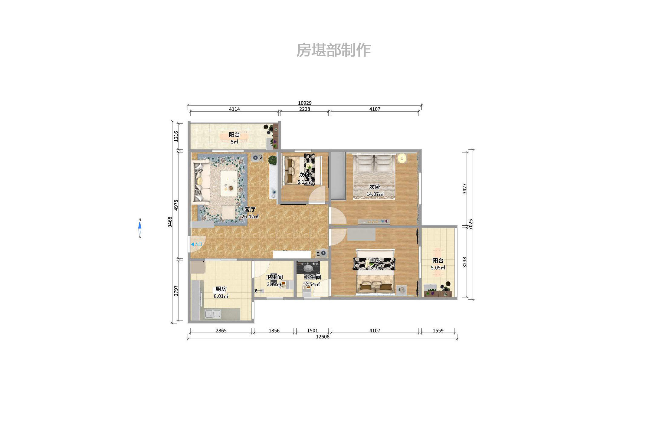 景泰雅苑（景江融城）  1室1厅1卫   1800.00元/月户型图