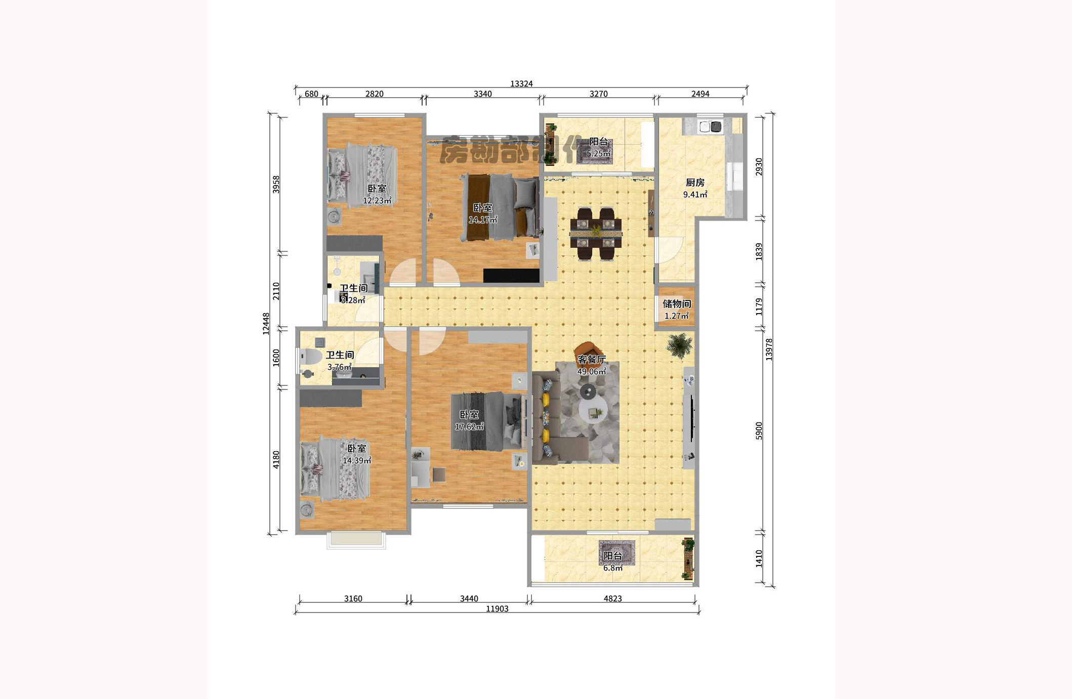 山水南雅  4室2厅2卫   2200.00元/月户型图