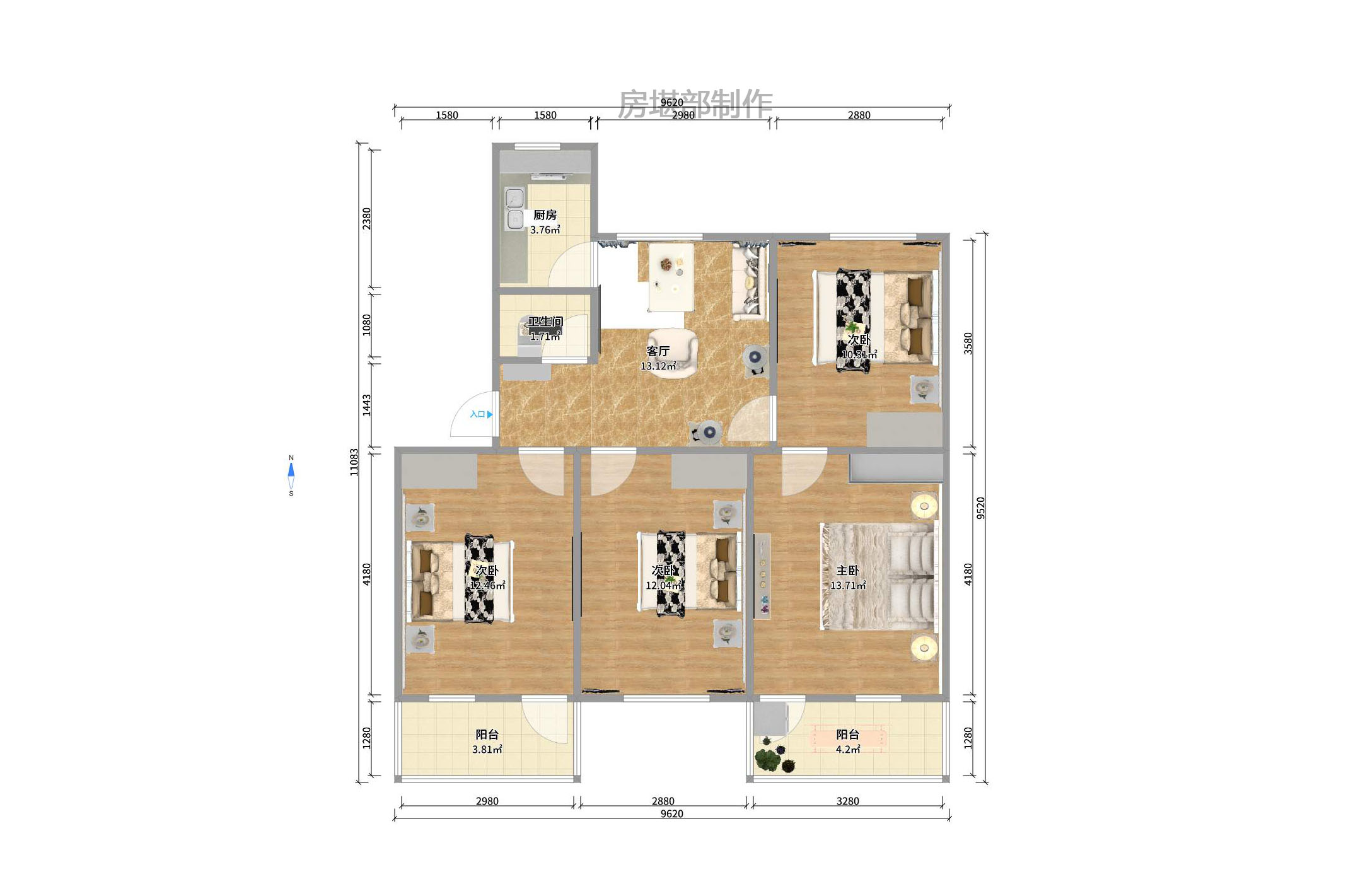 建工集团单位房 3室2厅1卫 1800.0元/月 建工集团单位房 3室2厅1卫 1800.0元/月户型图
