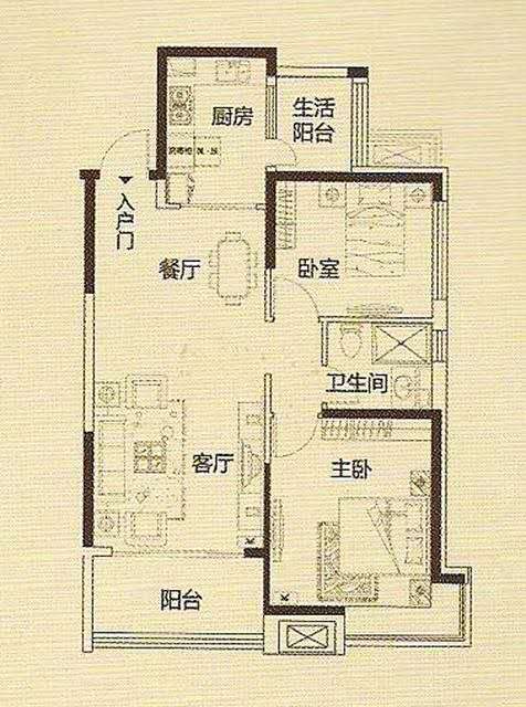 雄森国际  1室1厅1卫   1800.00元/月户型图