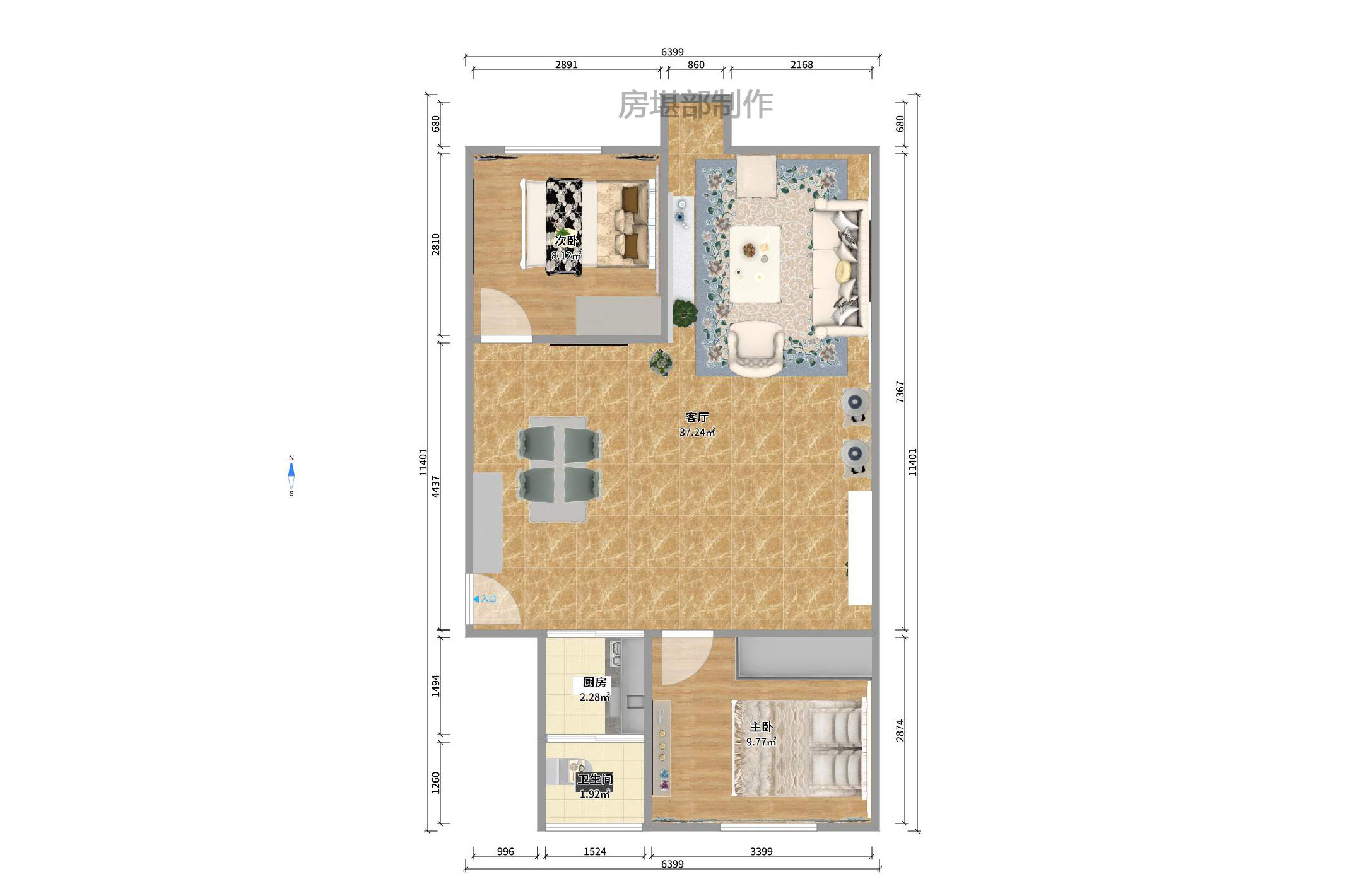 建鸿达现代公寓  1室1厅1卫    1350.0元/月户型图