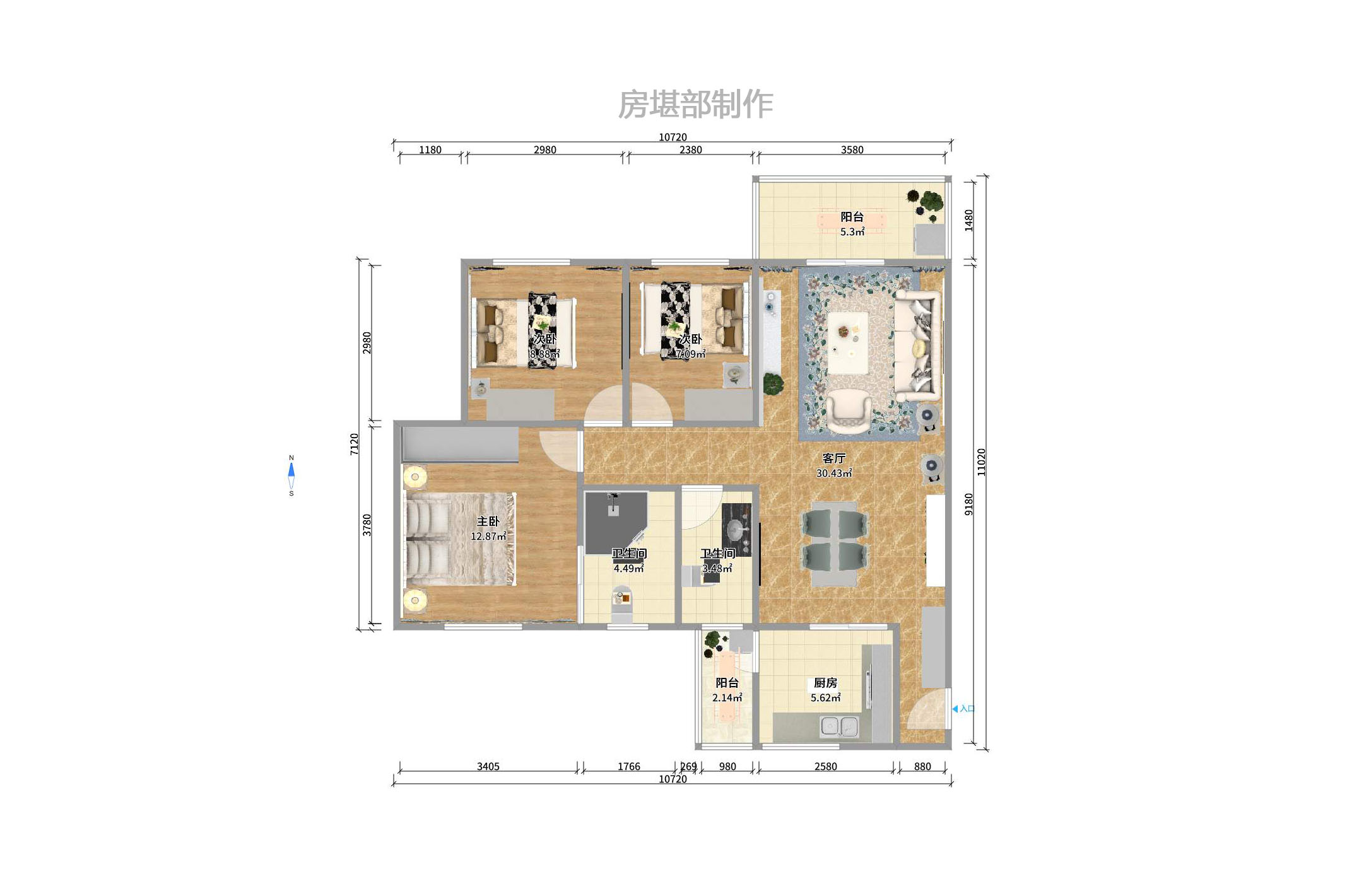 银港水晶城  3室2厅2卫   2600.00元/月室内图1