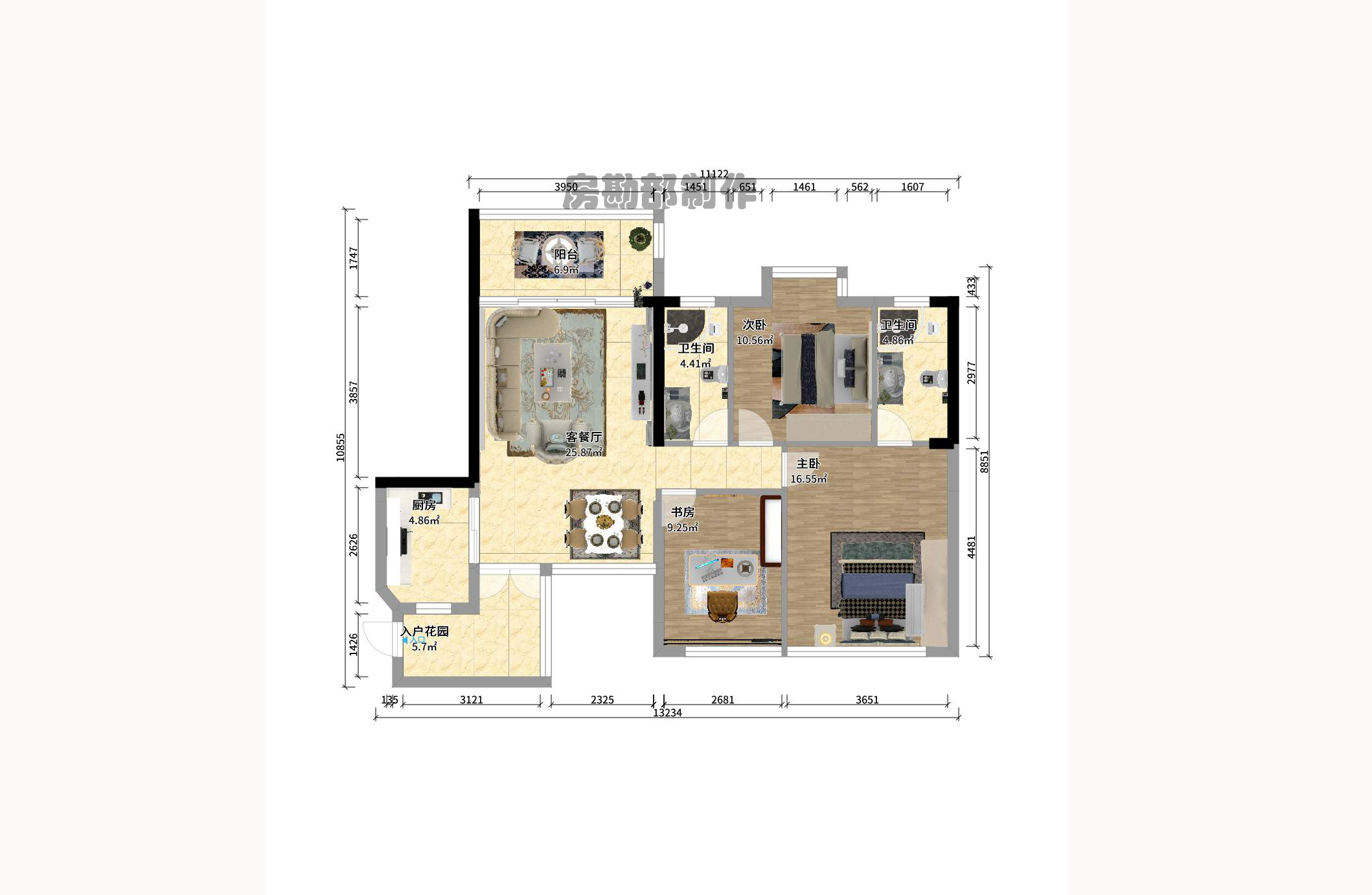 红区抽屉 3室2厅2卫 2800.0元/月 红区抽屉 3室2厅2卫 2800.0元/月户型图