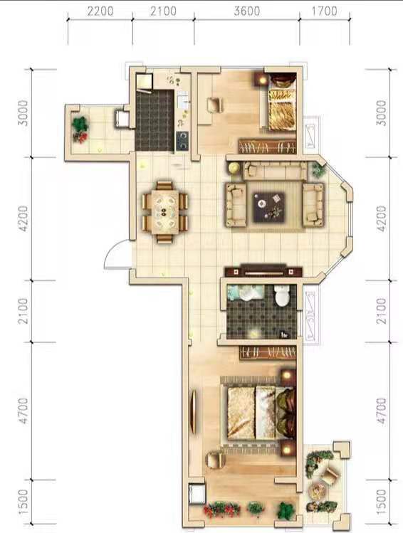 北山二村  2室1厅1卫   750.00元/月户型图