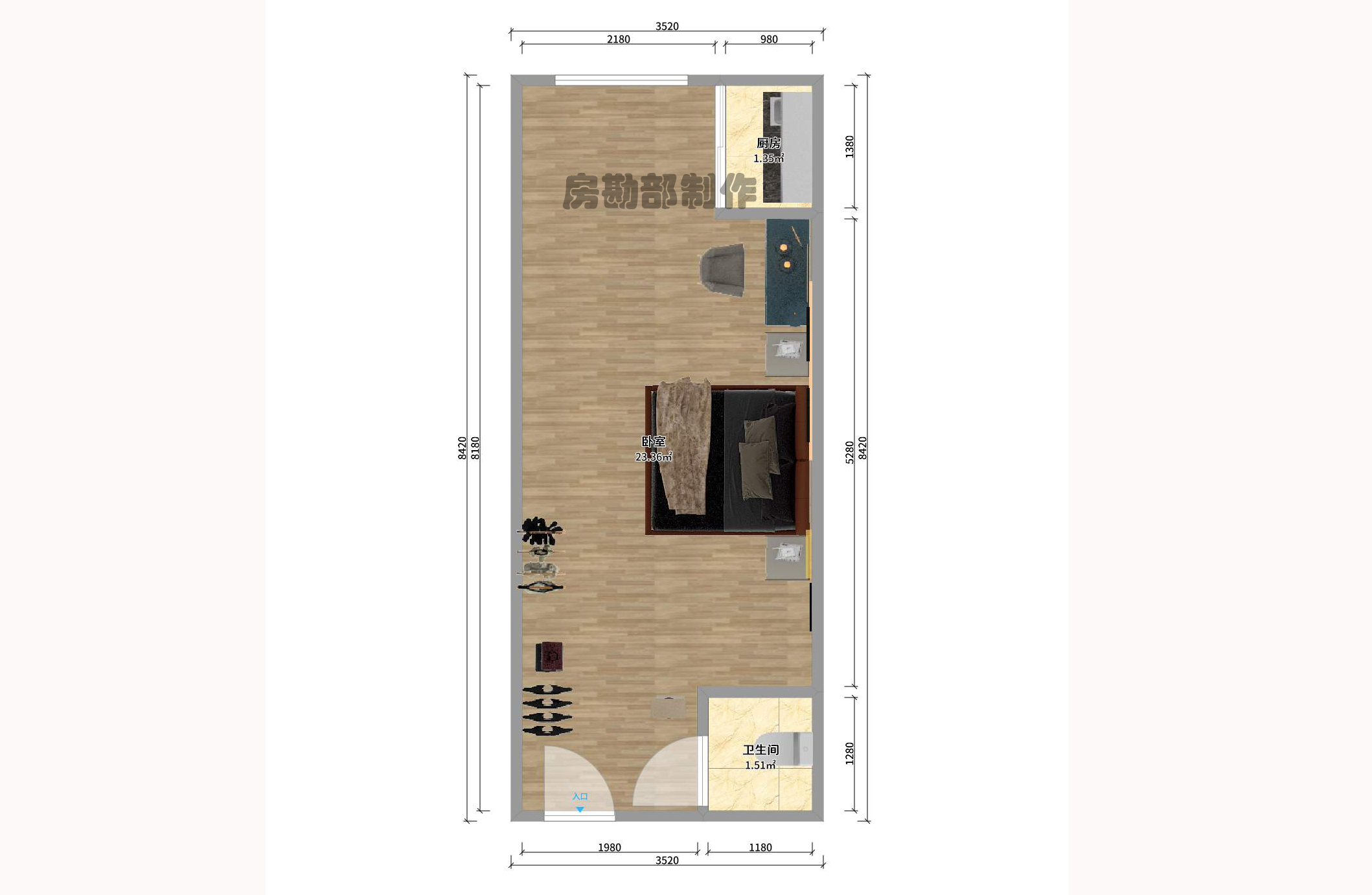 七彩丽都  1室1厅1卫   1800.00元/月户型图