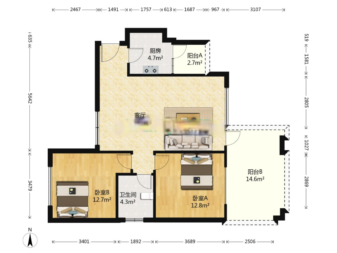 南湖国际1期  2室1厅1卫   179.00万户型图