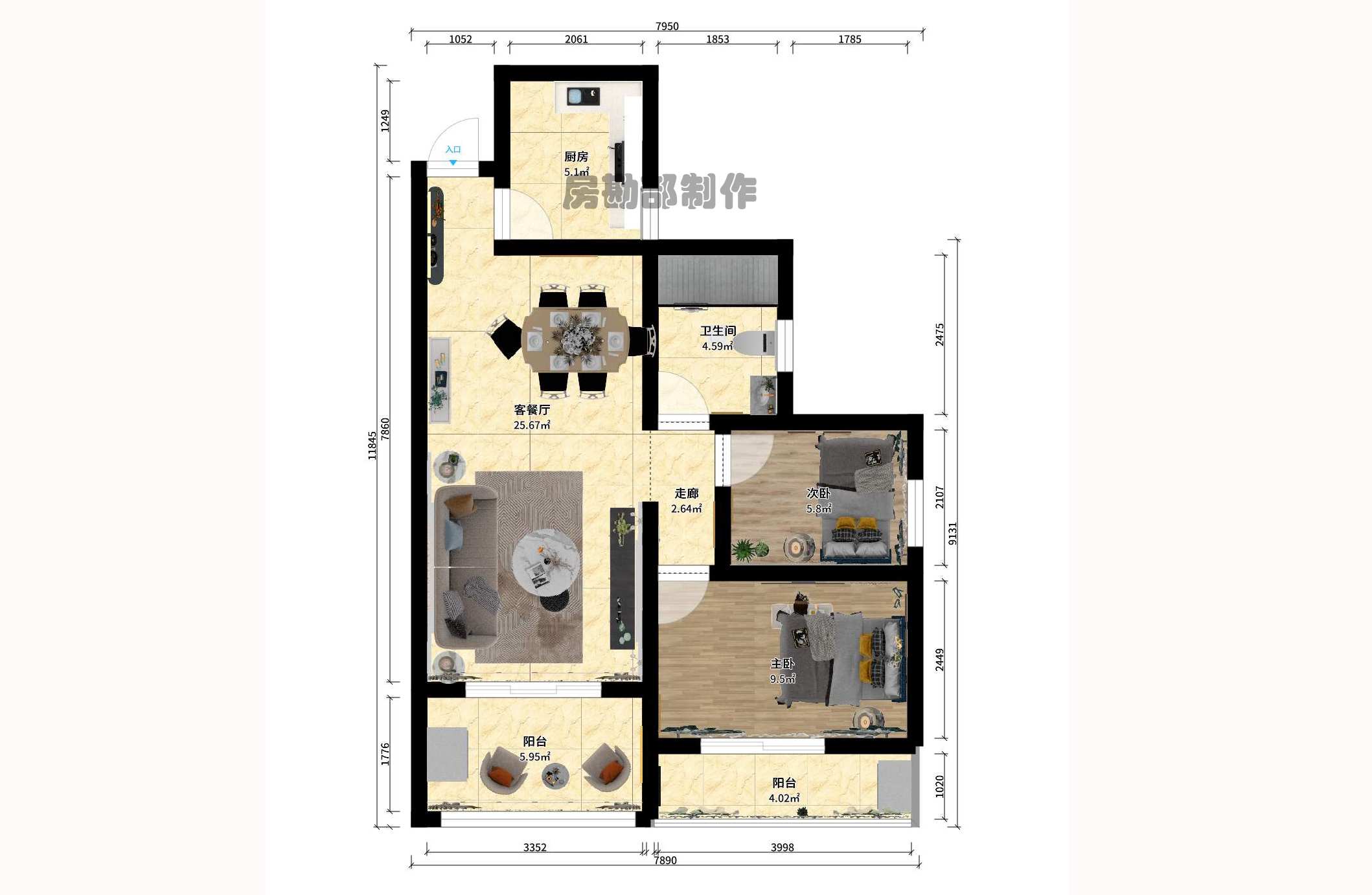 蝴蝶谷 2室2厅1卫 1500.0元/月 蝴蝶谷 2室2厅1卫 1500.0元/月户型图