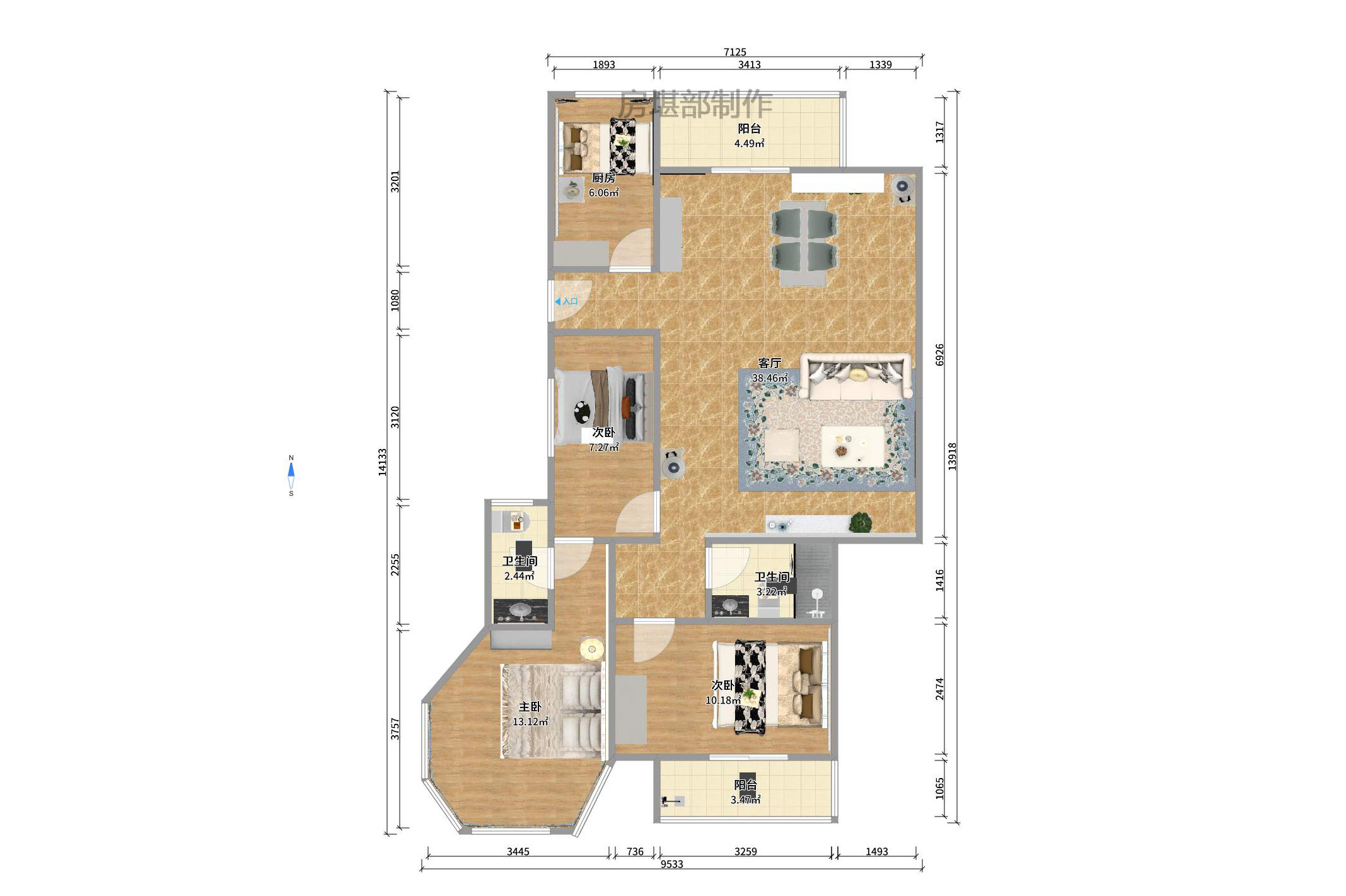 麓谷公馆(涉外国际公馆) 3室2厅2卫 2400.00元/月 麓谷公馆(涉外国际公馆) 3室2厅2卫 2400.00元/月户型图