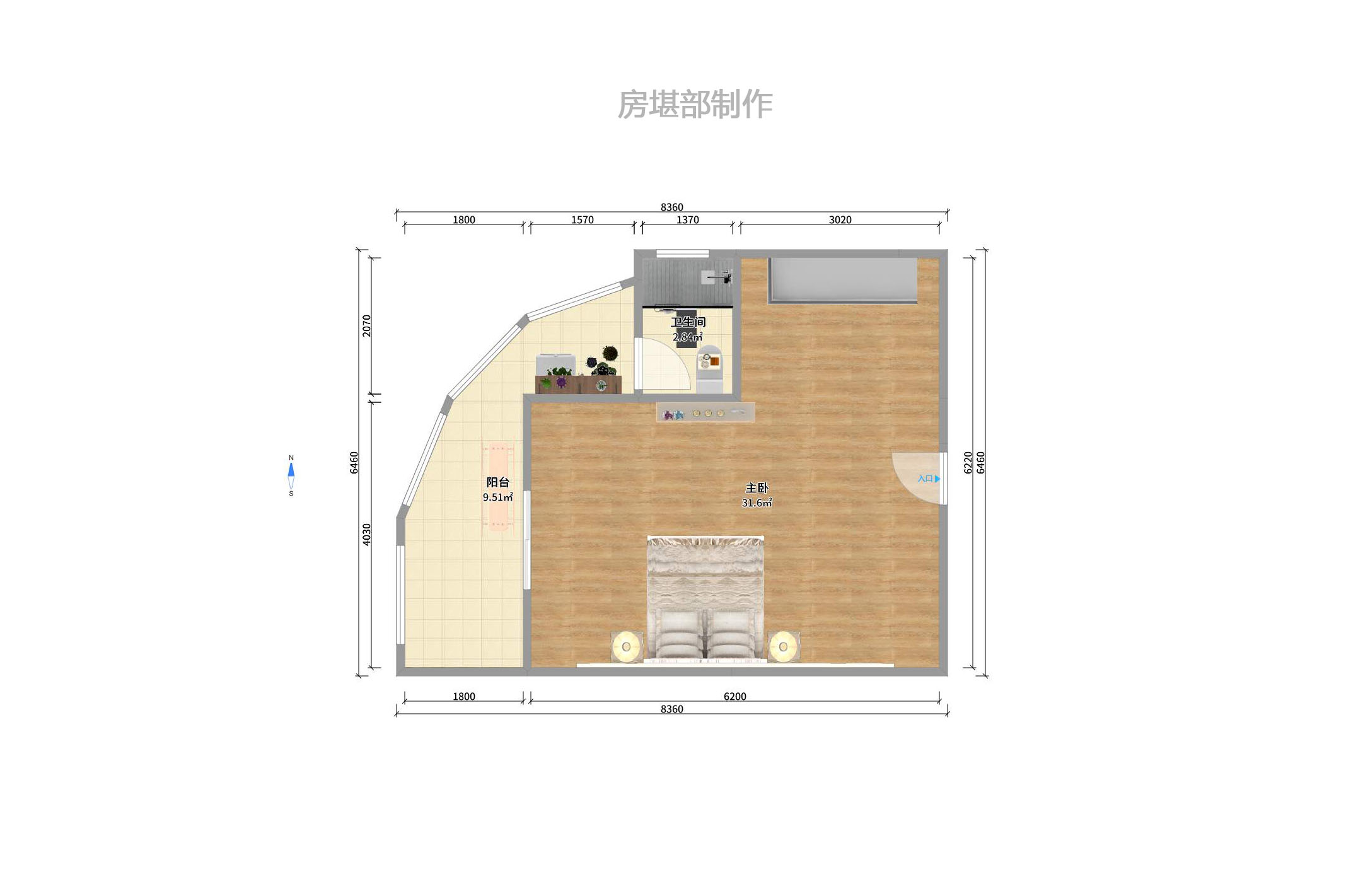 奥克斯广场  1室1厅1卫   2300.00元/月户型图