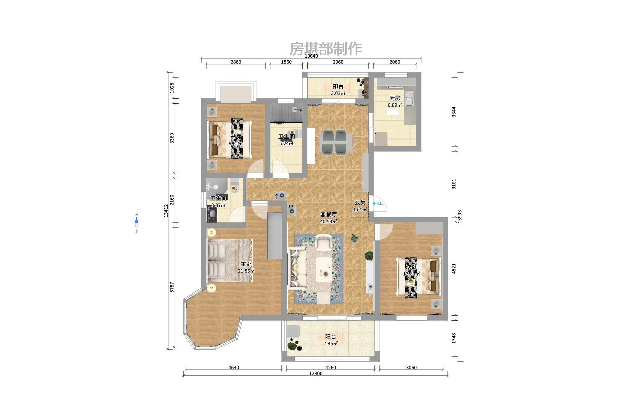 三江花中城 3室1厅2卫 3600.0元/月 三江花中城 3室1厅2卫 3600.0元/月户型图