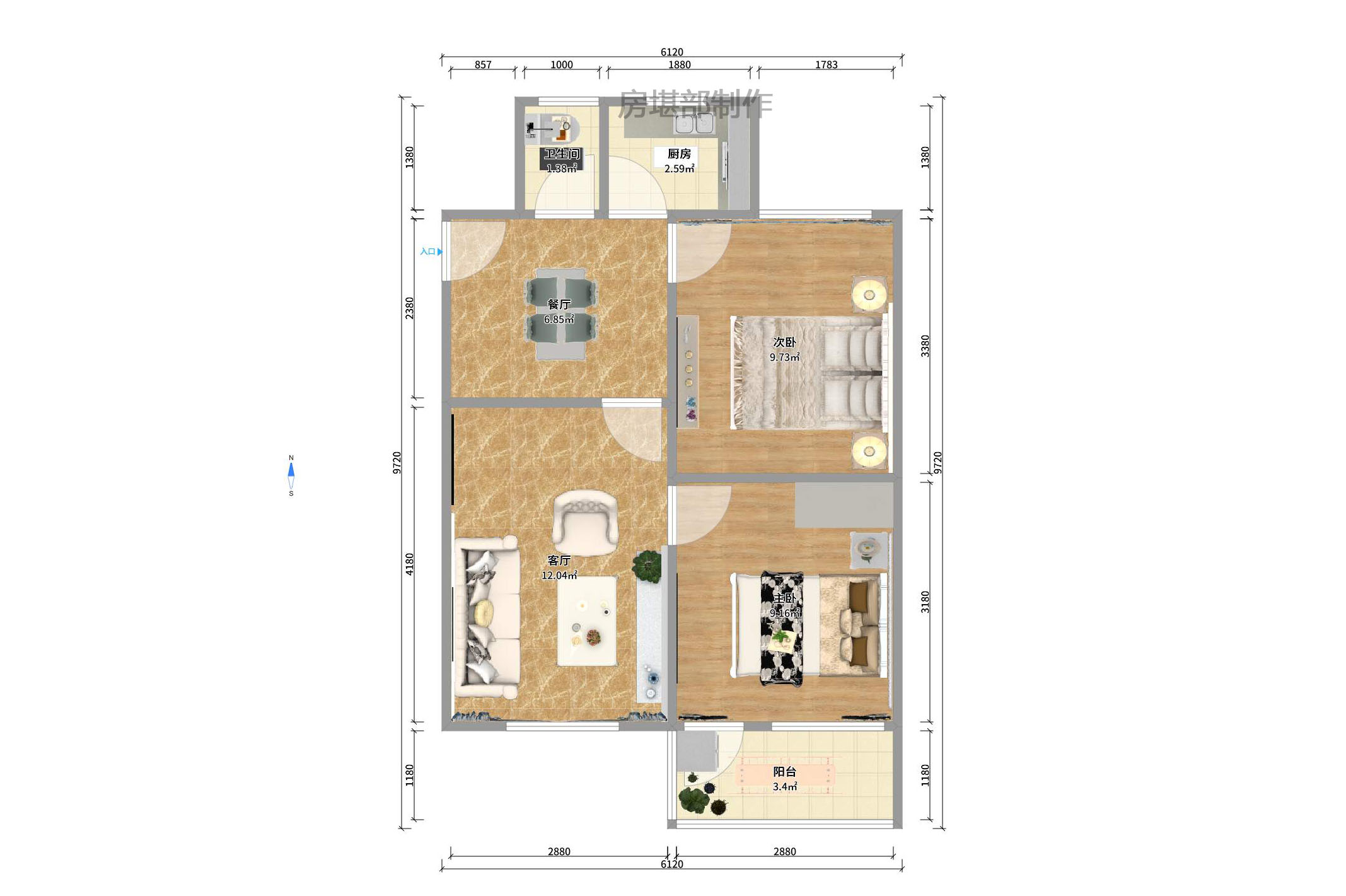向韶村 2室1厅1卫 1600.0元/月 向韶村 2室1厅1卫 1600.0元/月户型图