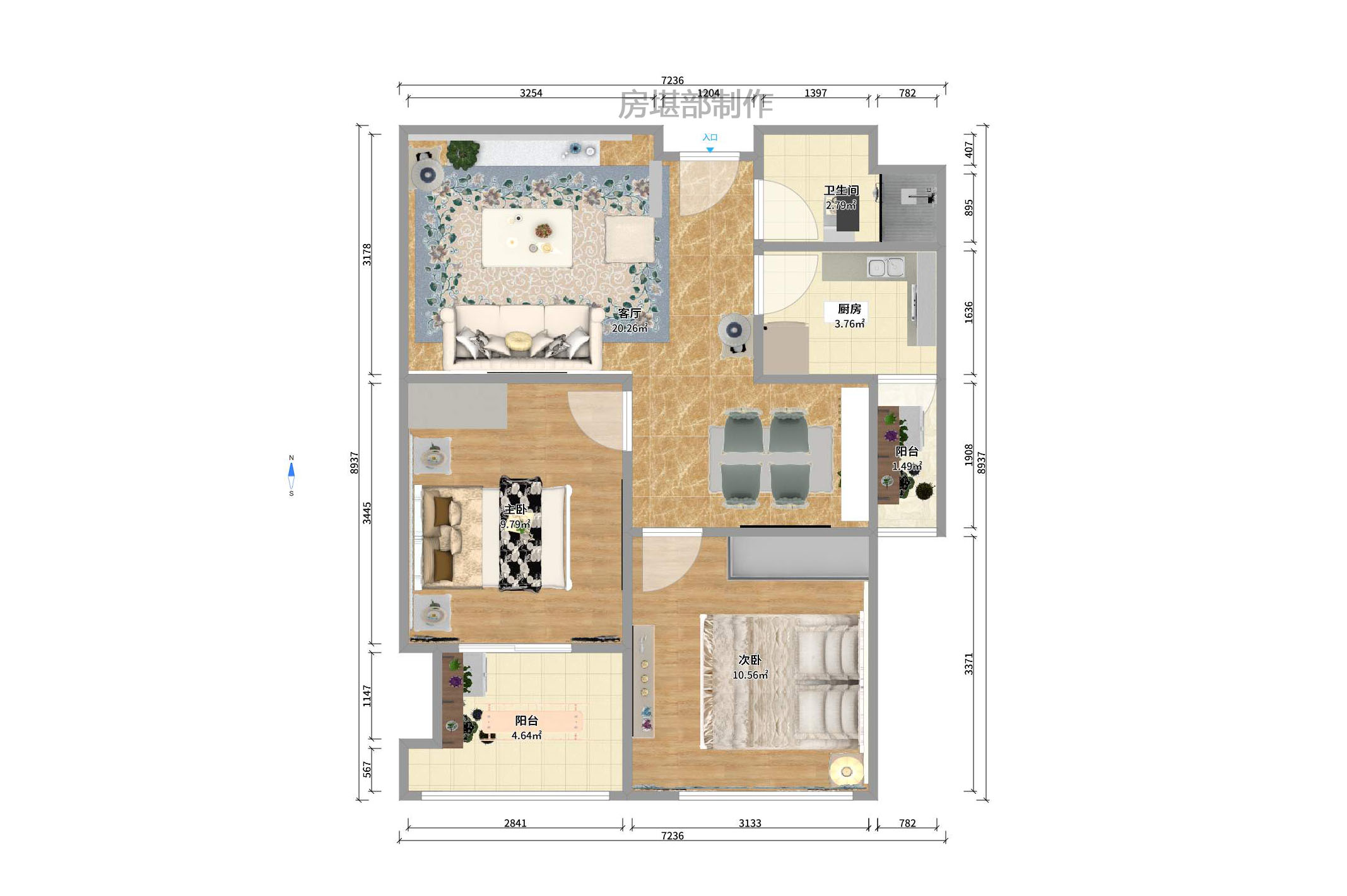 德思勤城市广场（宝格丽公寓）  2室1厅1卫    3500.0元/月室内图1