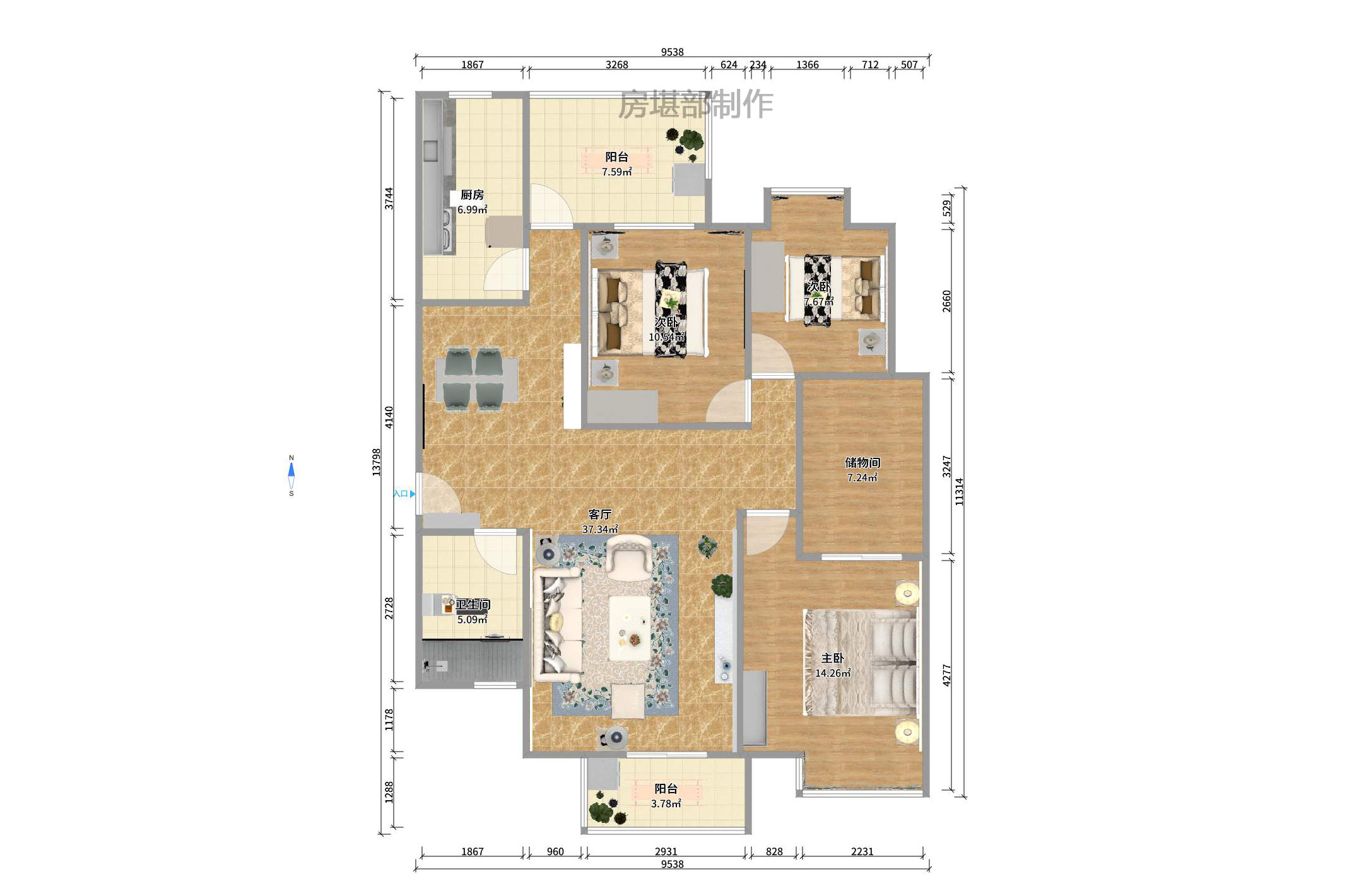 三萬英尺  3室2廳2衛(wèi)   3300.00元/月戶型圖