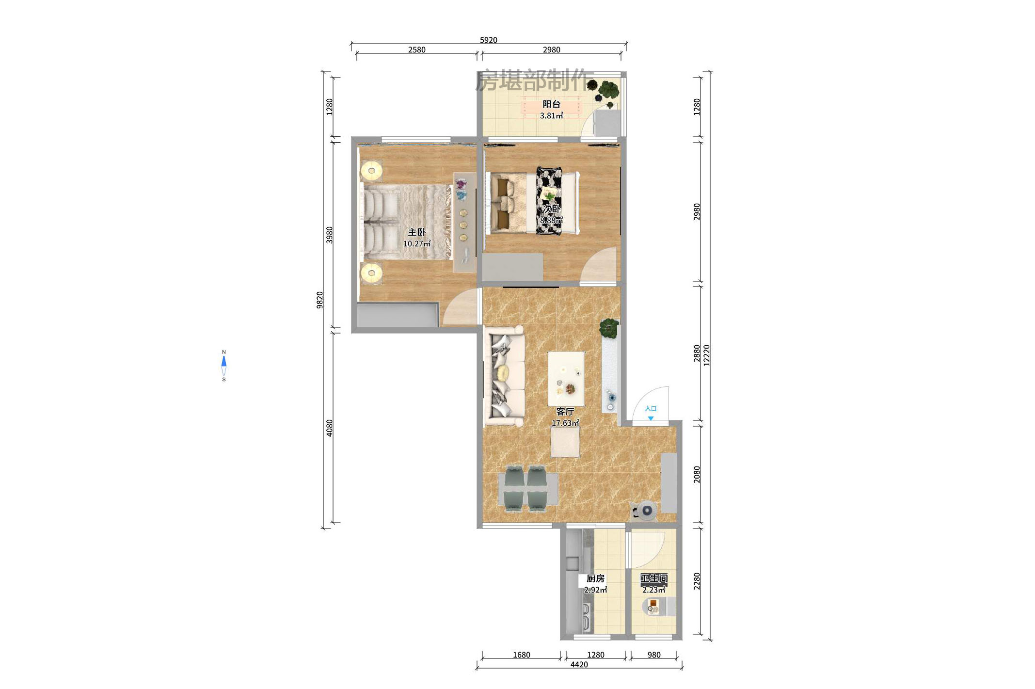 红旗社区  2室1厅1卫   1800.00元/月户型图