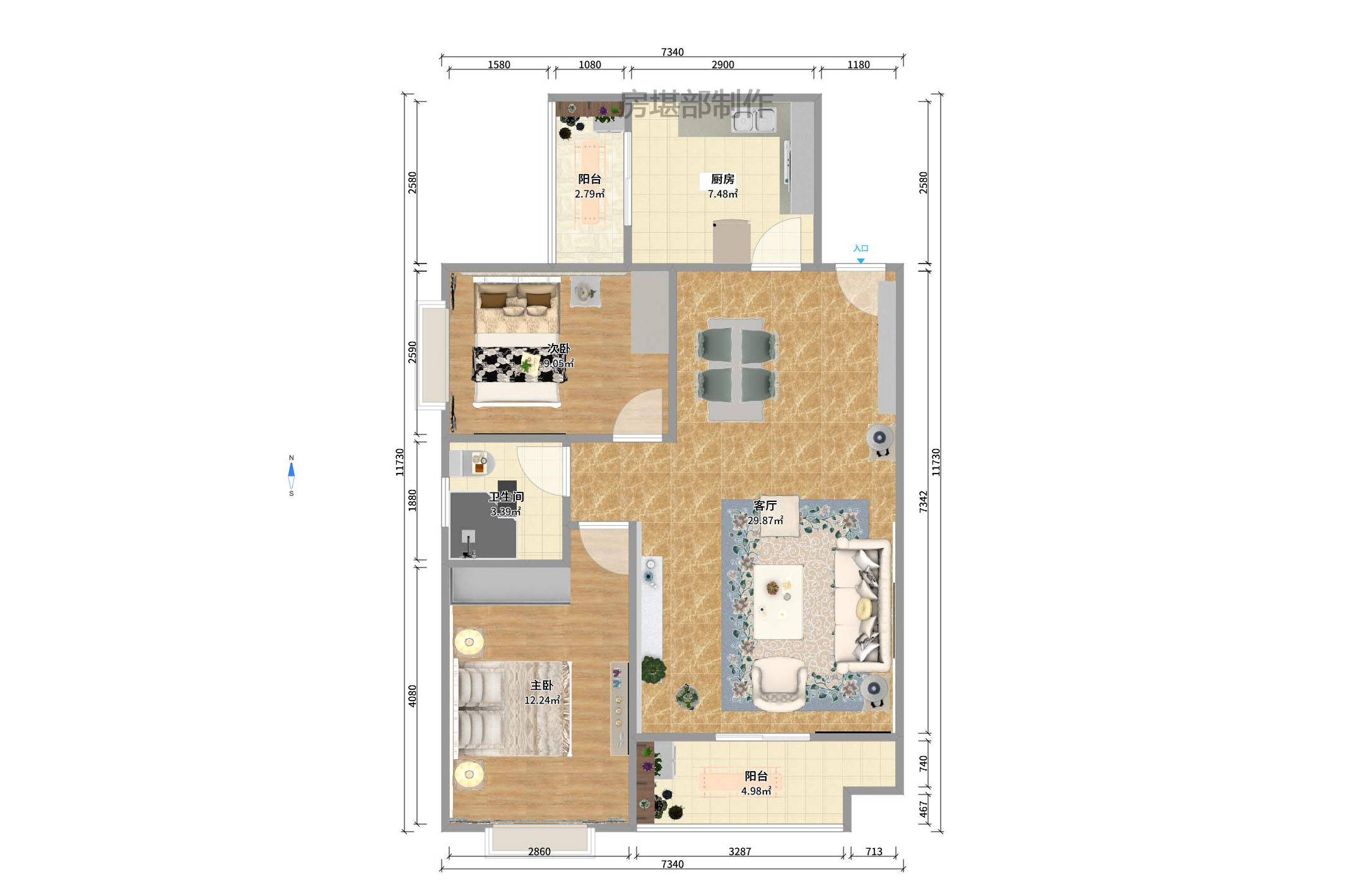 山水嘉园  2室1厅1卫   2000.00元/月户型图