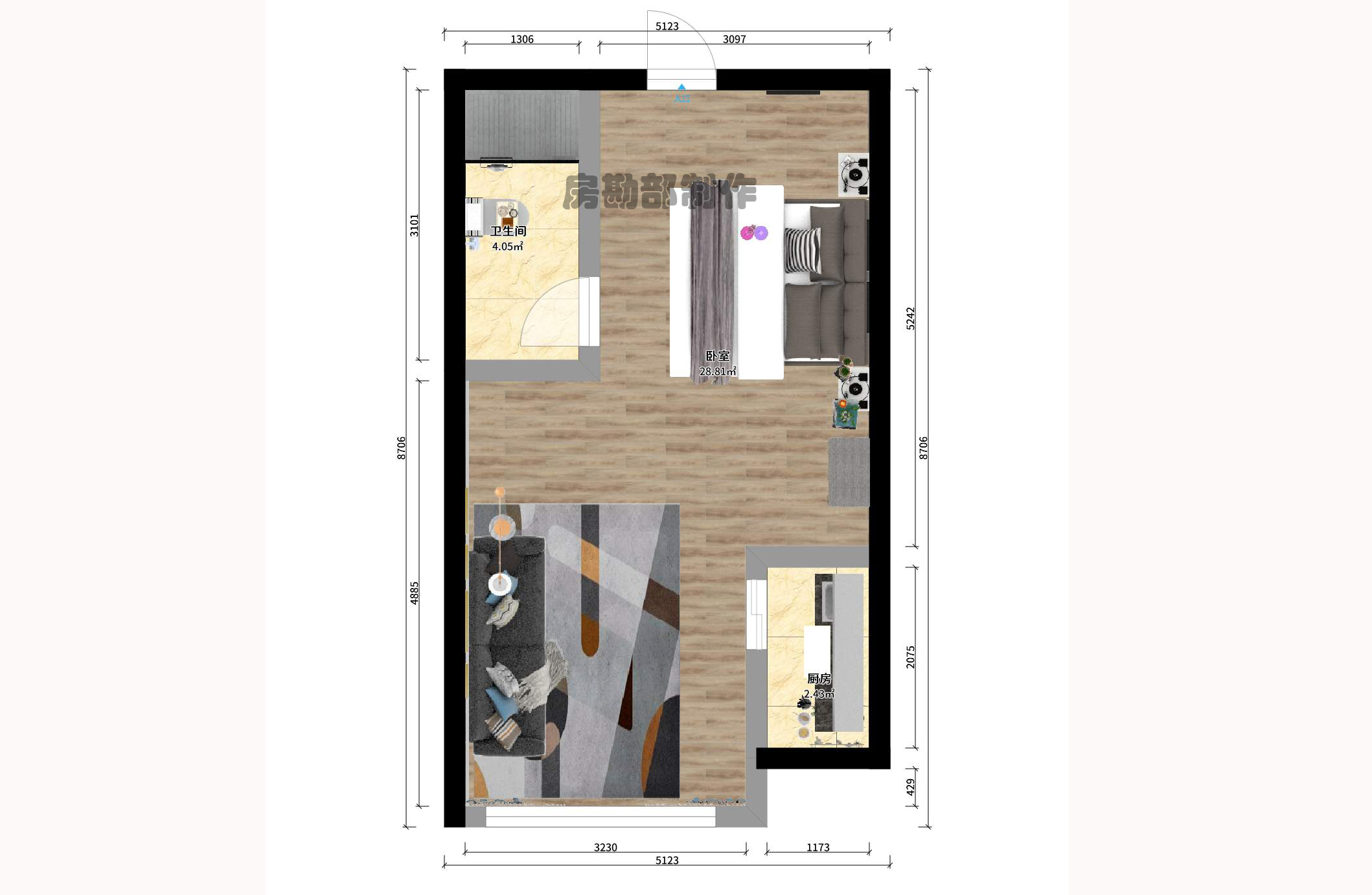 印象天心 1室1厅1卫 1700.0元/月 印象天心 1室1厅1卫 1700.0元/月户型图