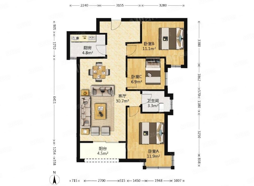 金辉公园里  3室2厅2卫   326.00万户型图